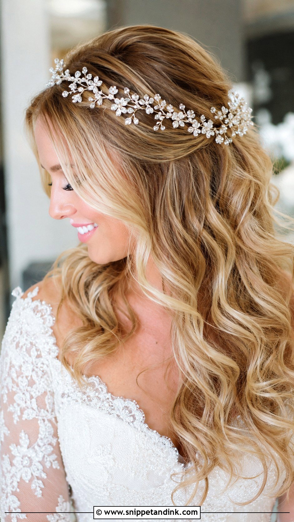 Loose Curls With Hair Vine - Snippet and Ink - 25 Medium Length Wedding Hairstyles