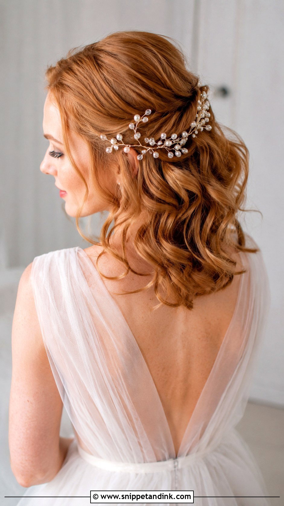 Loose Curls With Hair Vine Medium Length Wedding Hair - Snippet and Ink - 15 Loose Curls Medium Length Wedding Hair