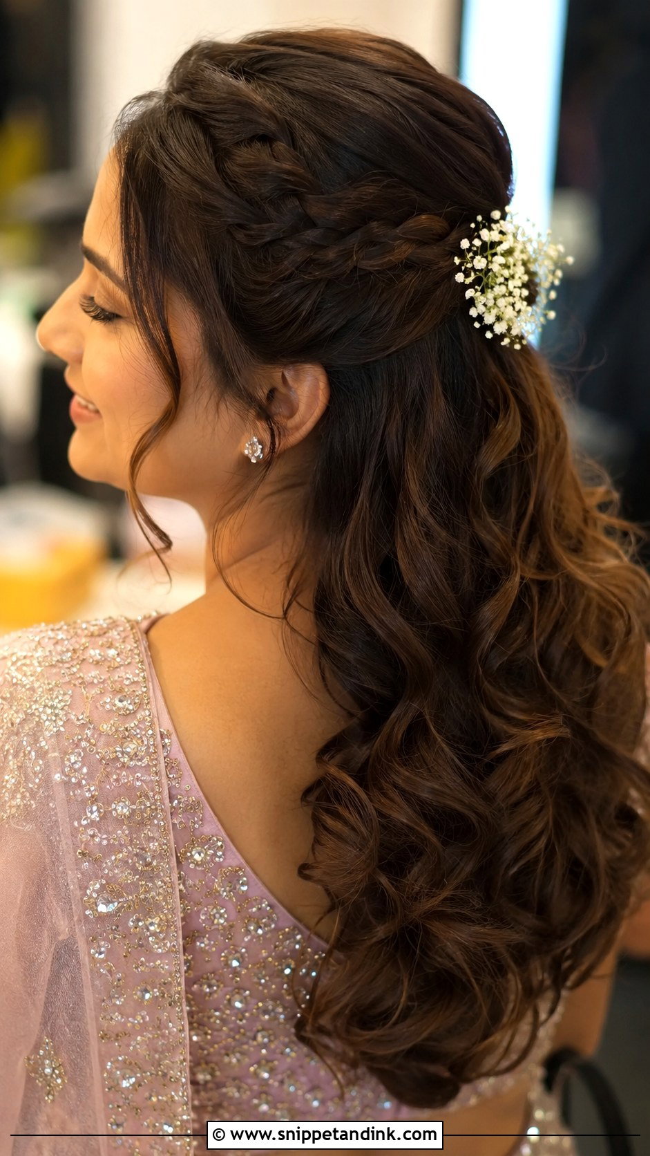 Loose Curls With Half Braid - Snippet and Ink - 20 Pre Wedding Hairstyles