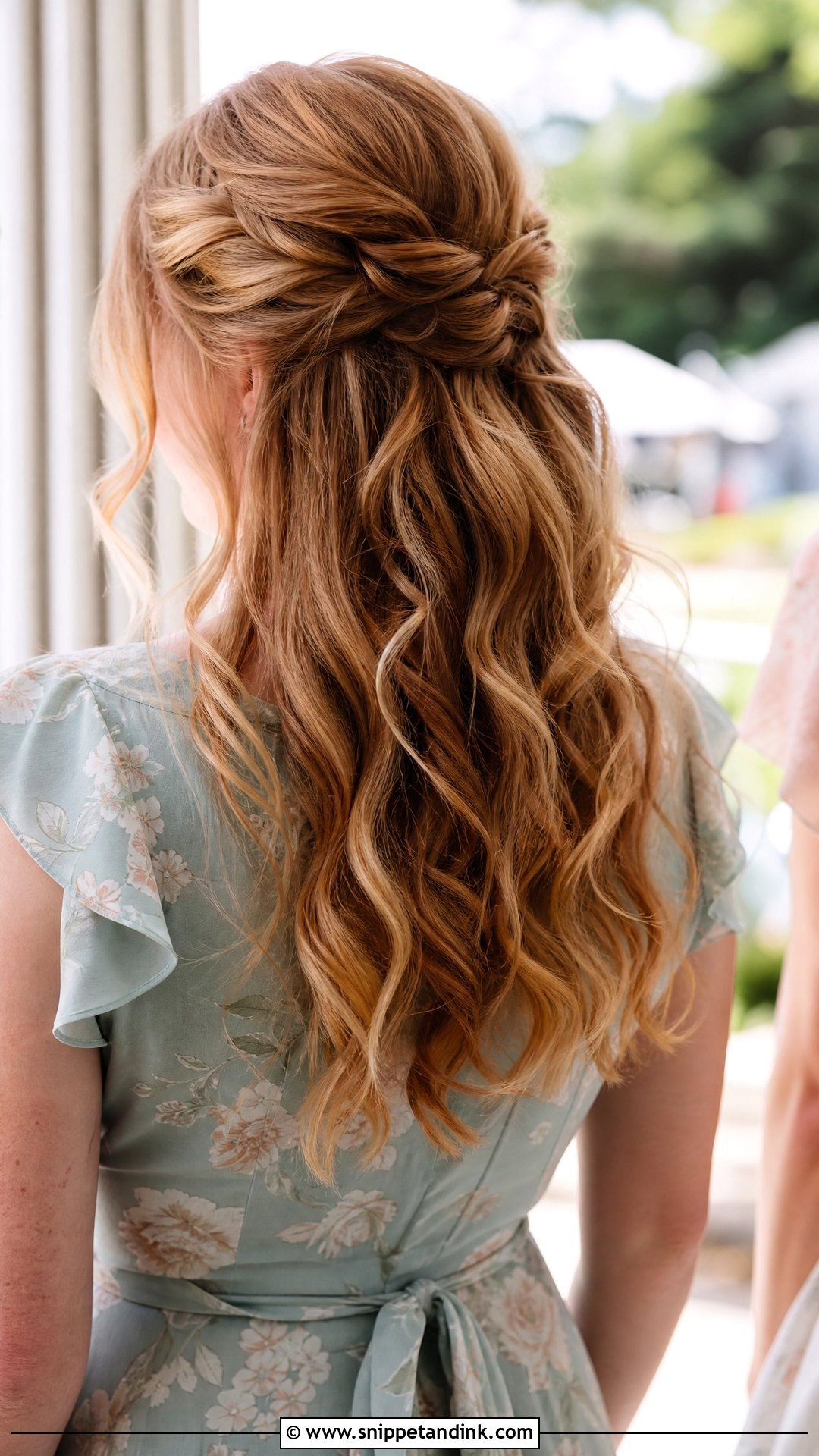 Loose Curls With Half Up Twist - Snippet and Ink - 20 Long Hair Wedding Guest Hairstyles