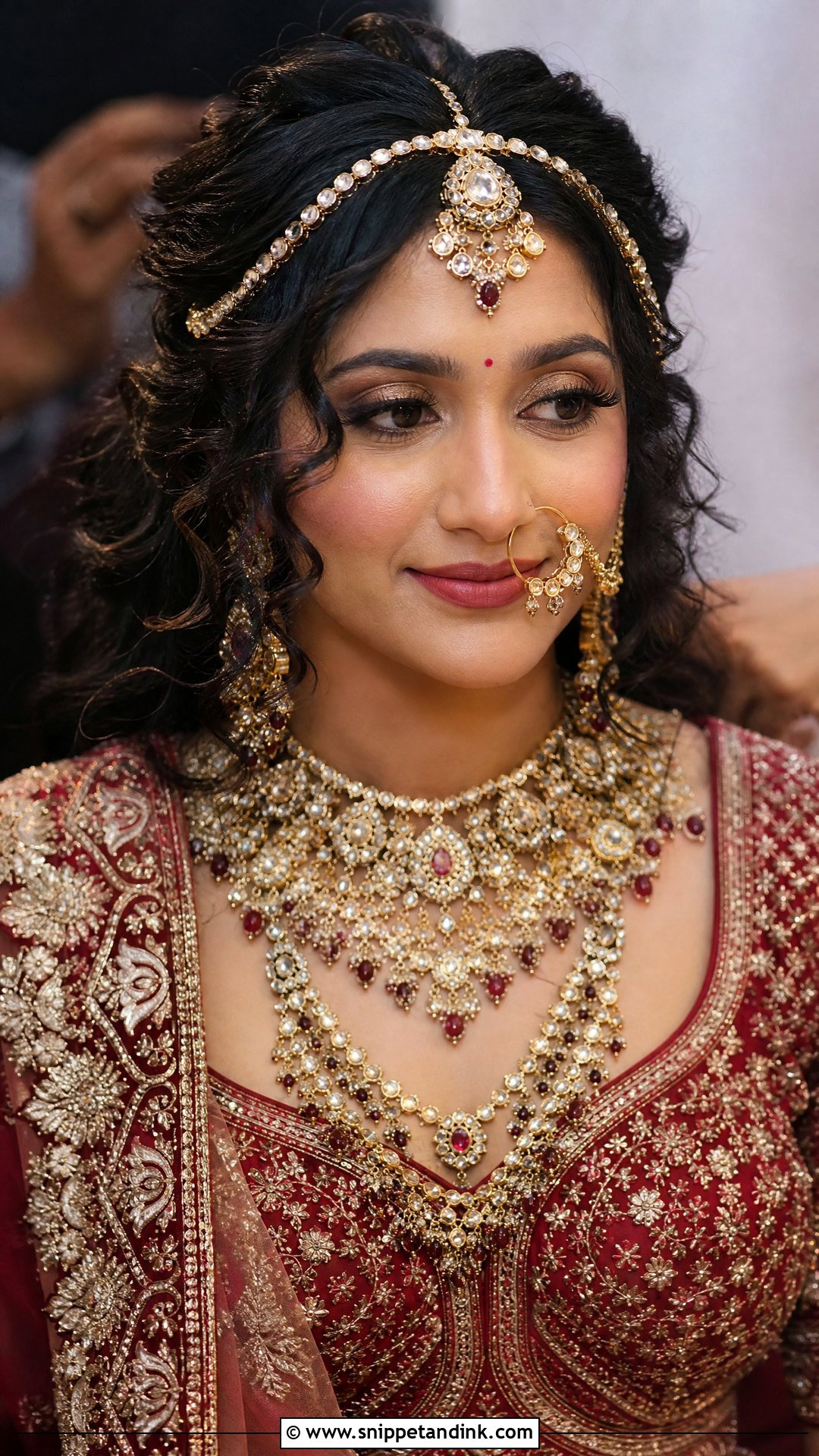 Loose Curls With Maang Tikka And Matha Patti - Snippet and Ink - 20 Loose Indian Wedding Hairstyles