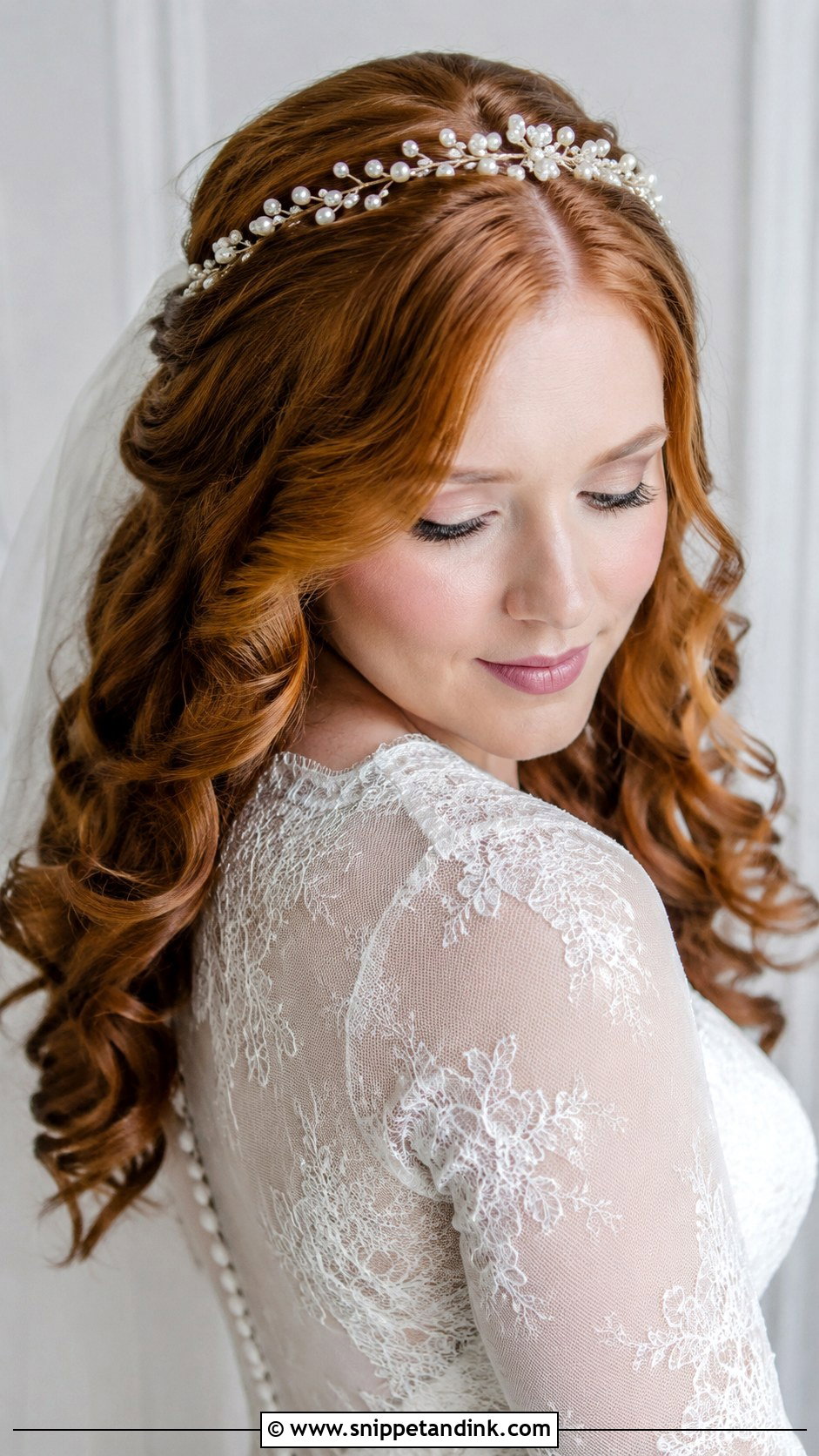 Loose Curls With Pearl Vine Headband - Snippet and Ink - 20 Bride Hairstyles with Headband