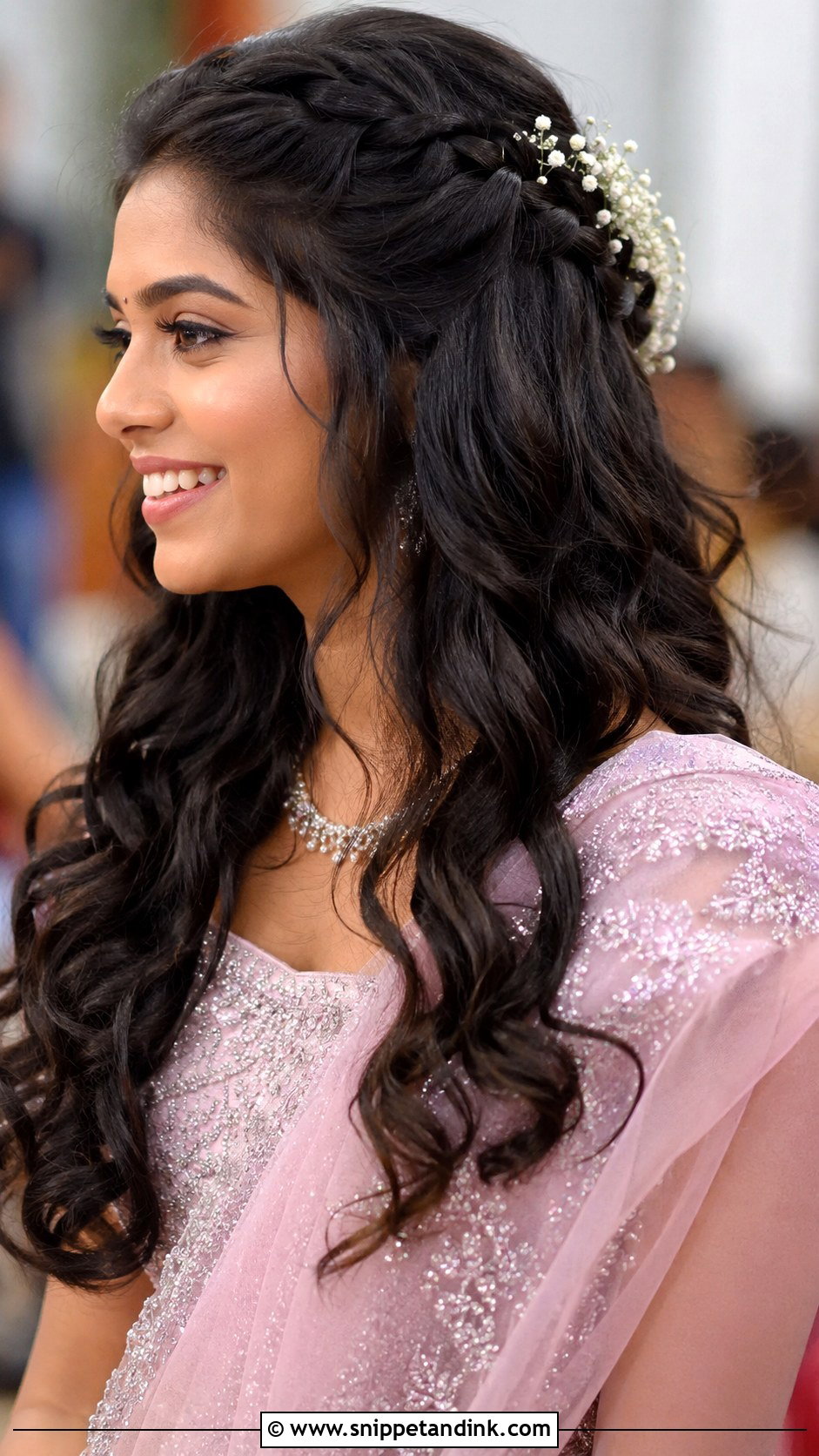 Loose Curls With Side Braid - Snippet and Ink - 30 South Indian Bridal Hairstyles