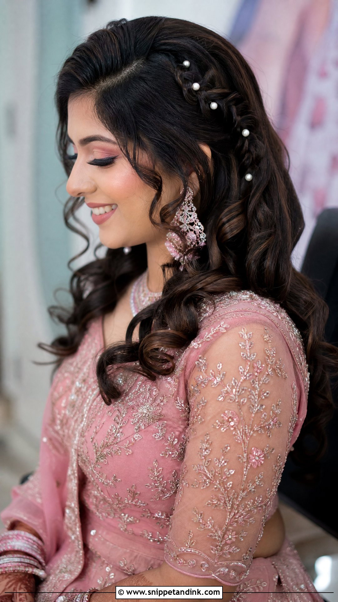 Loose Curls With Side Braid Accent - Snippet and Ink - 20 Loose Indian Wedding Hairstyles
