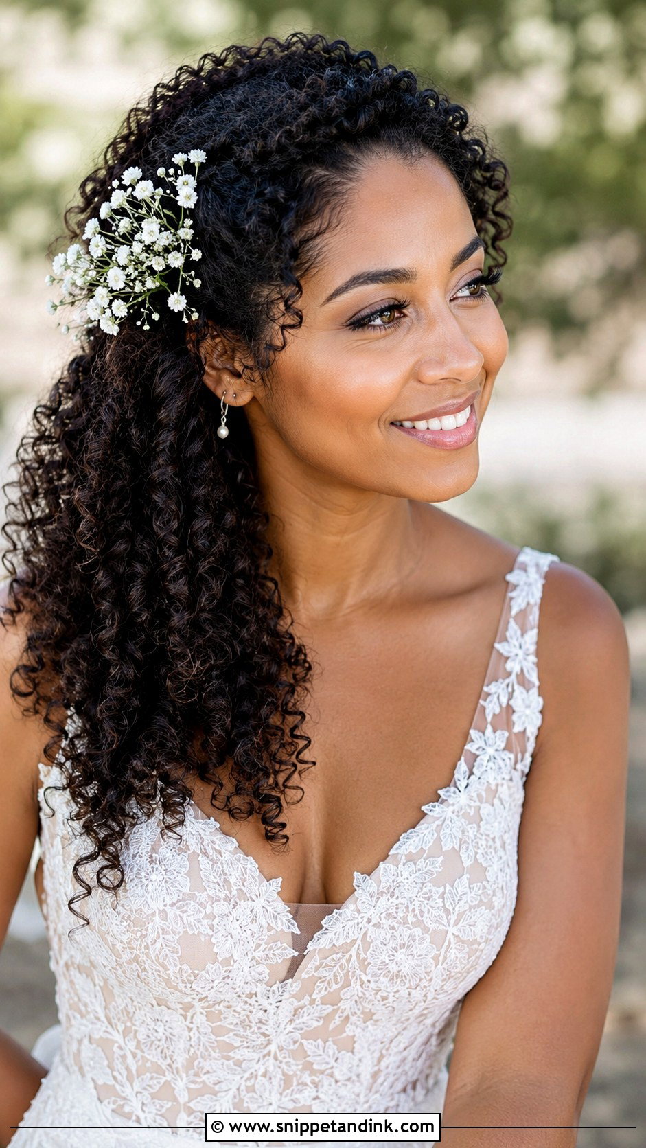Loose Curls With Side Flowers - Snippet and Ink - 20 Bridal Natural Hairstyles