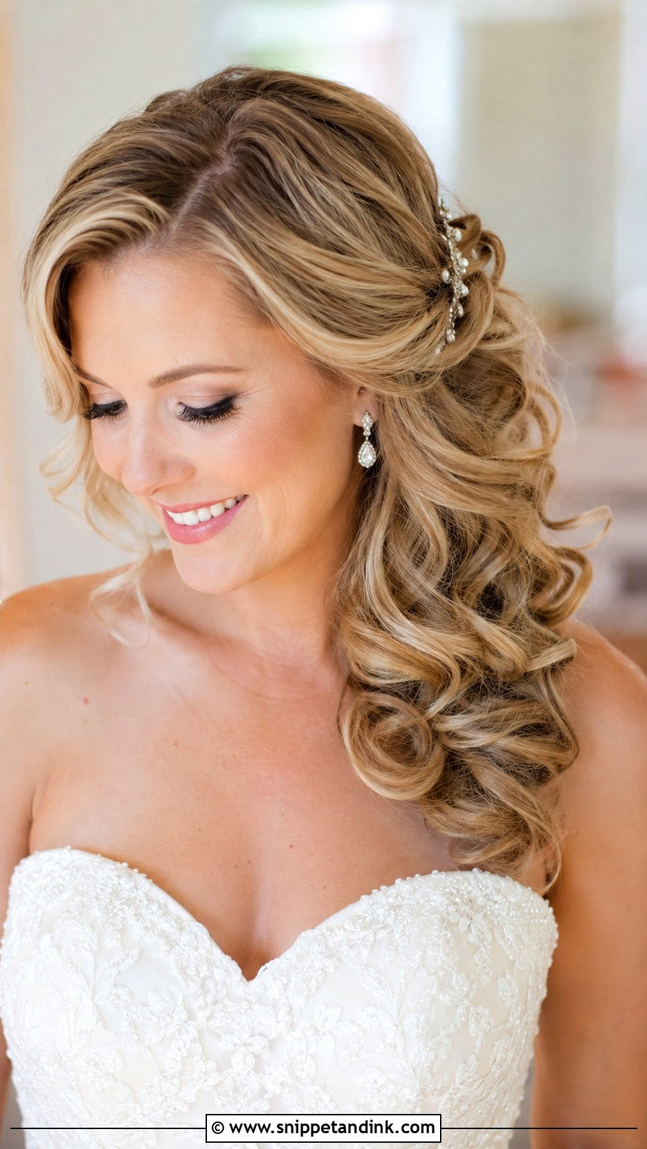 Loose Curls With Side Part - Snippet and Ink - 30 Hairstyles for Bride