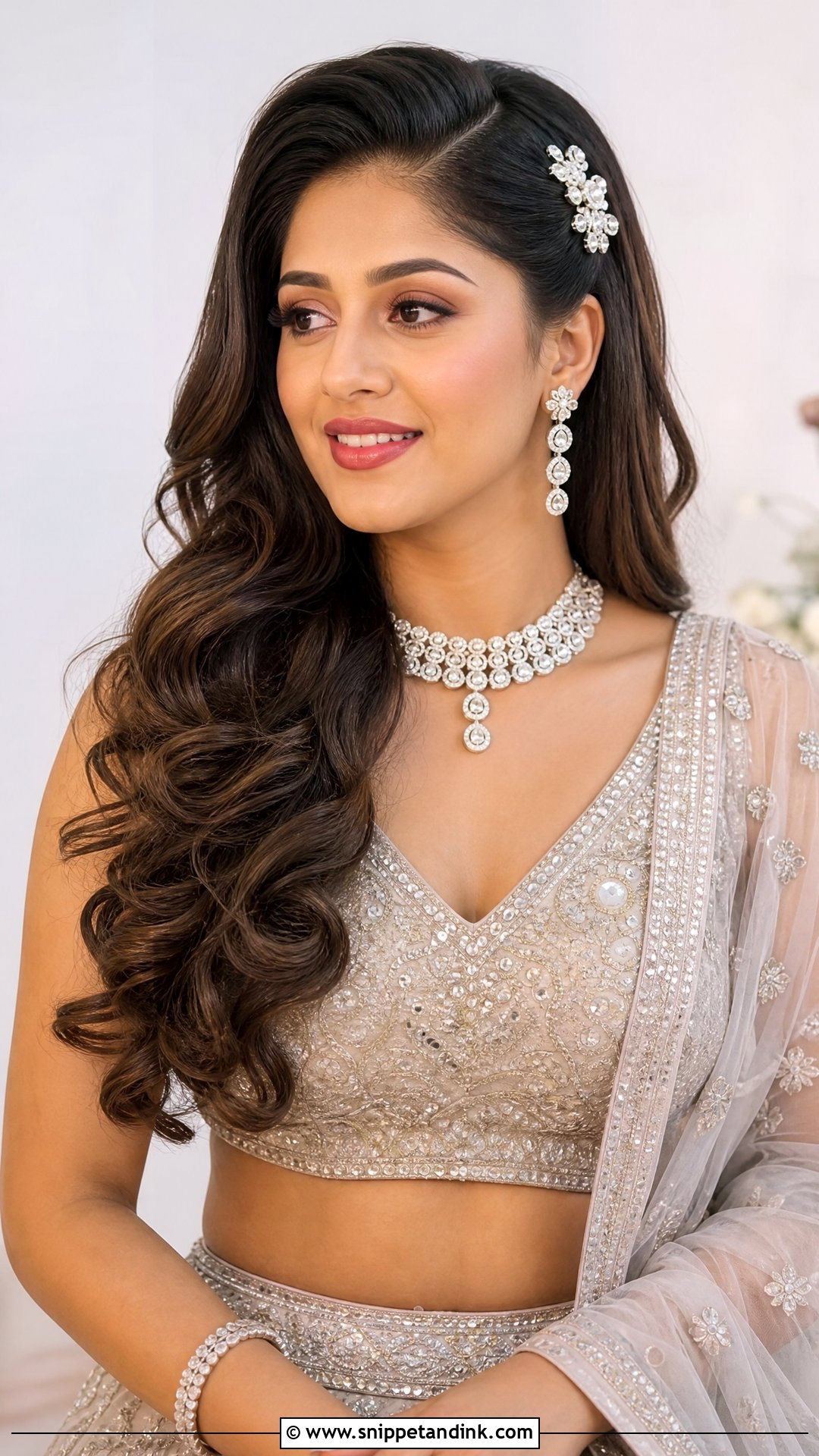 Loose Curls With Side Part - Snippet and Ink - 20 Indian Hairstyle for Wedding Guest Ideas