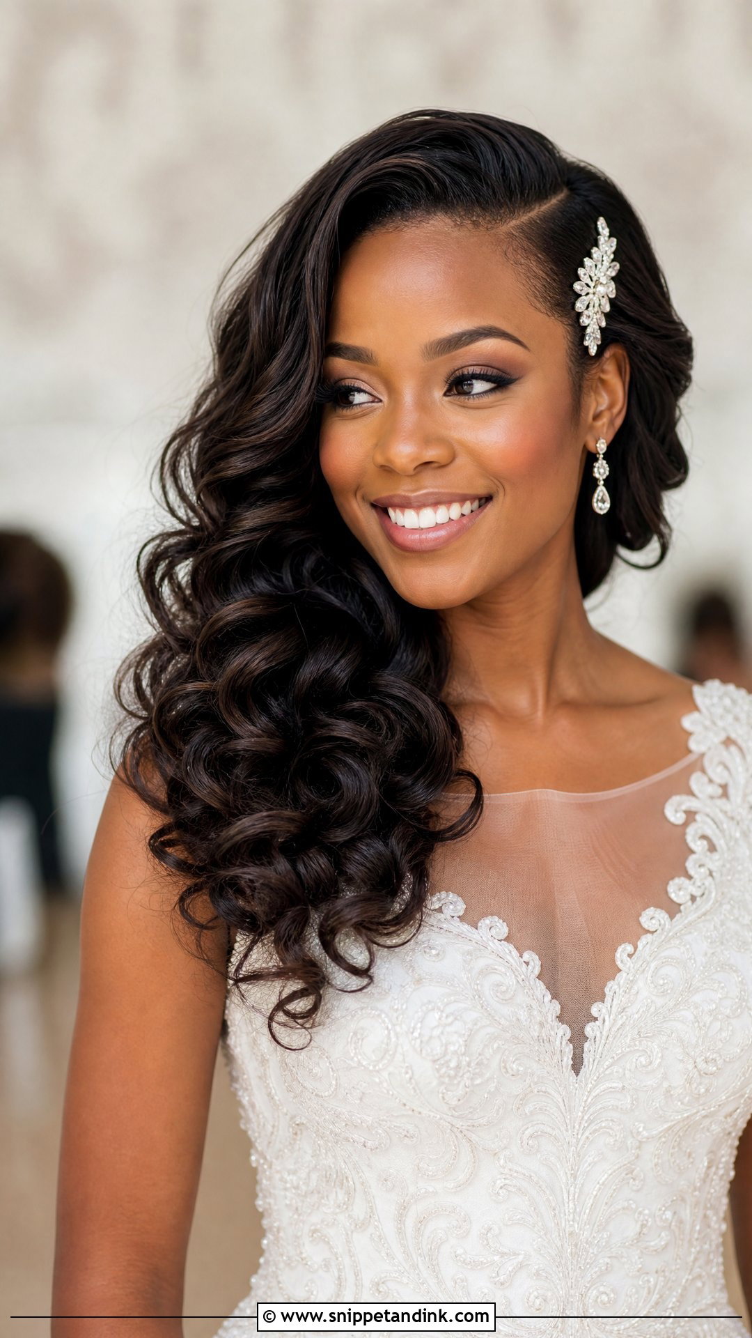 Loose Curls With Side Part - Snippet and Ink - 20 Wedding Hair Black Hair Ideas