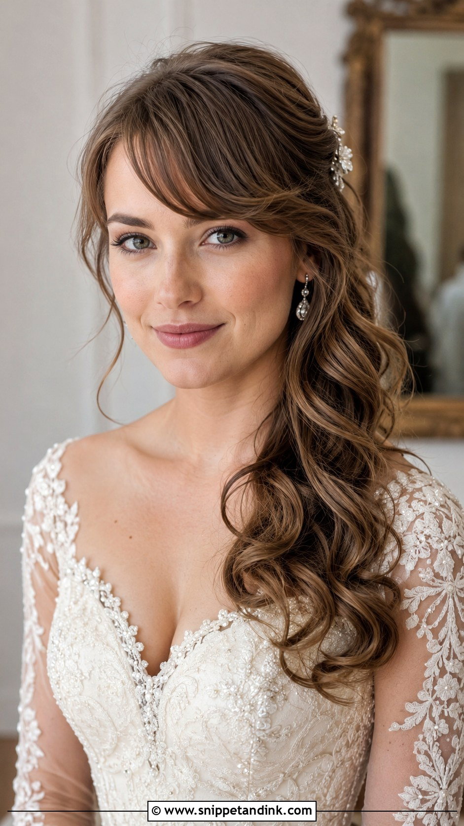 Loose Curls With Side Swept Bangs Wedding Hairstyle - Snippet and Ink - 20 Loose Curls Wedding Hairstyles