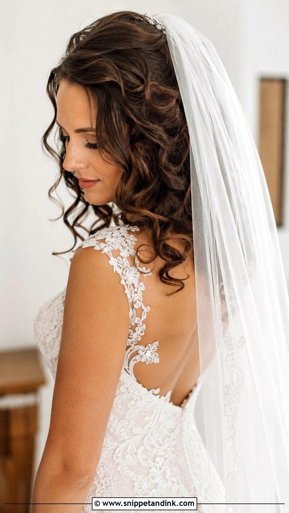 Loose Curls With Veil - Snippet and Ink - 25 Open Hair Bride Ideas