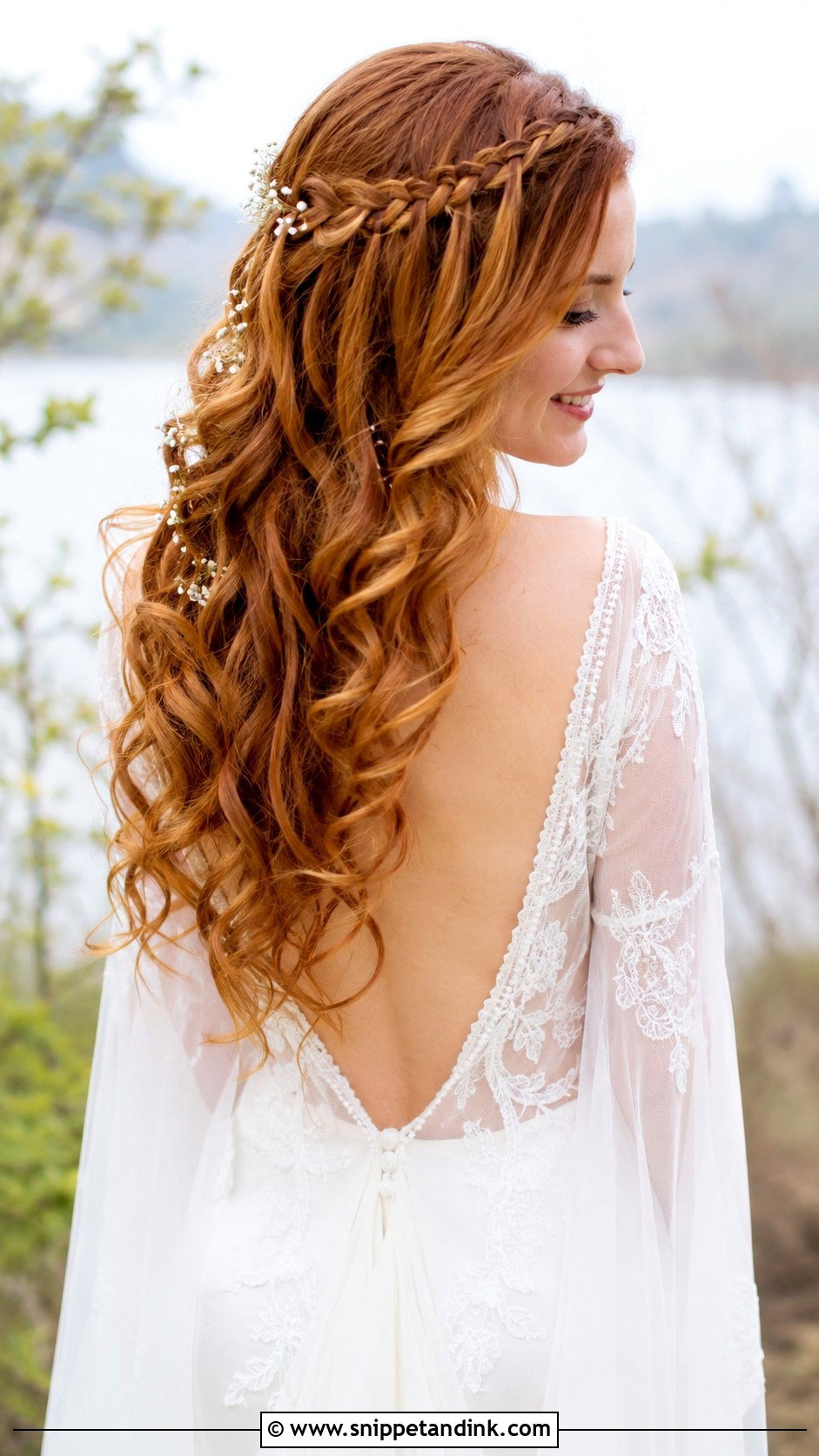 Loose Curls With Waterfall Braid Wedding Hairstyle - Snippet and Ink - 20 Loose Curls Wedding Hairstyles