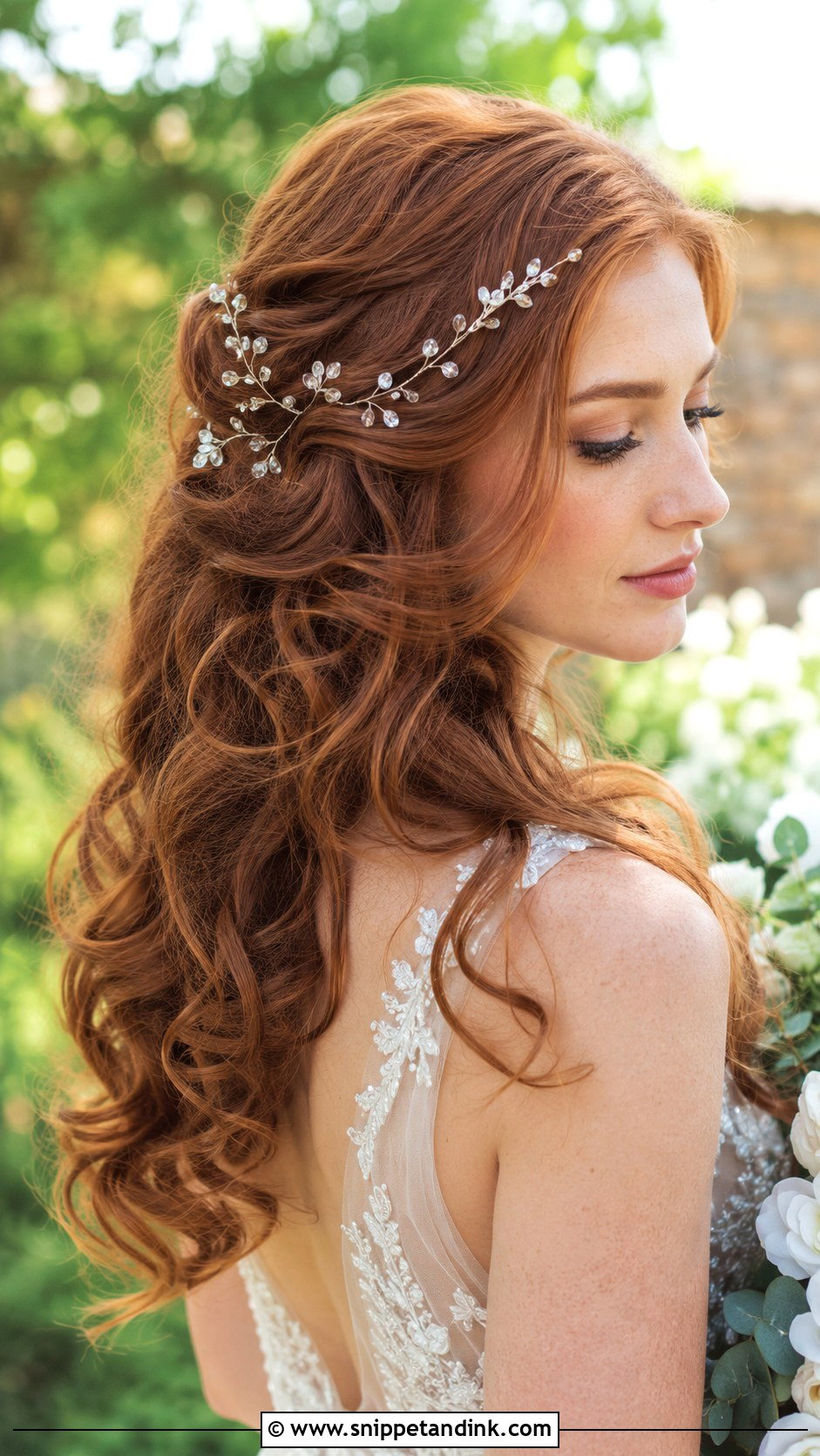 Loose Curls With a Delicate Hair Vine - Snippet and Ink - 20 Garden Wedding Hairstyles