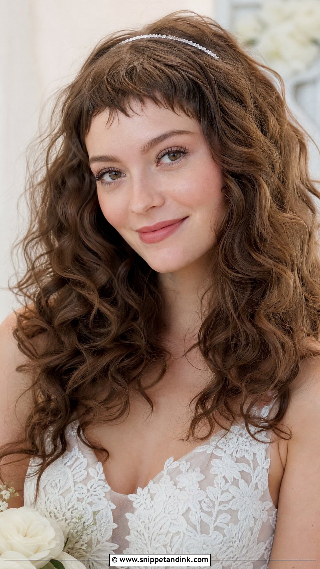 Loose Curls with Baby Bangs - Snippet and Ink - 20 Wedding Hair with Fringe Ideas