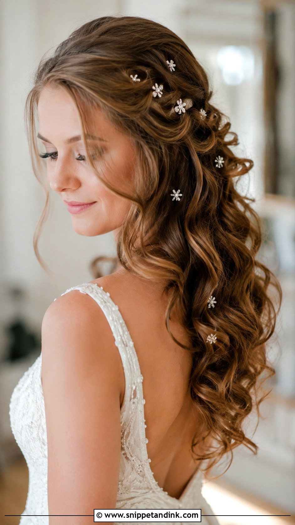 Loose Curls with Crystal Pins - Snippet and Ink - 30 Hair Styles for Long Hair for Weddings