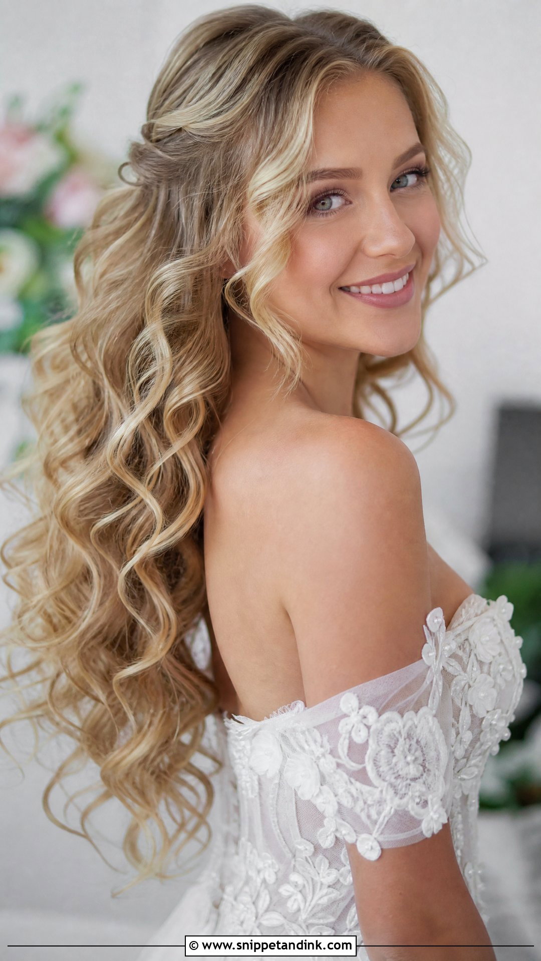 Loose Curls with Face Framing Waves - Snippet and Ink - 30 Glam Bridal Hair Ideas
