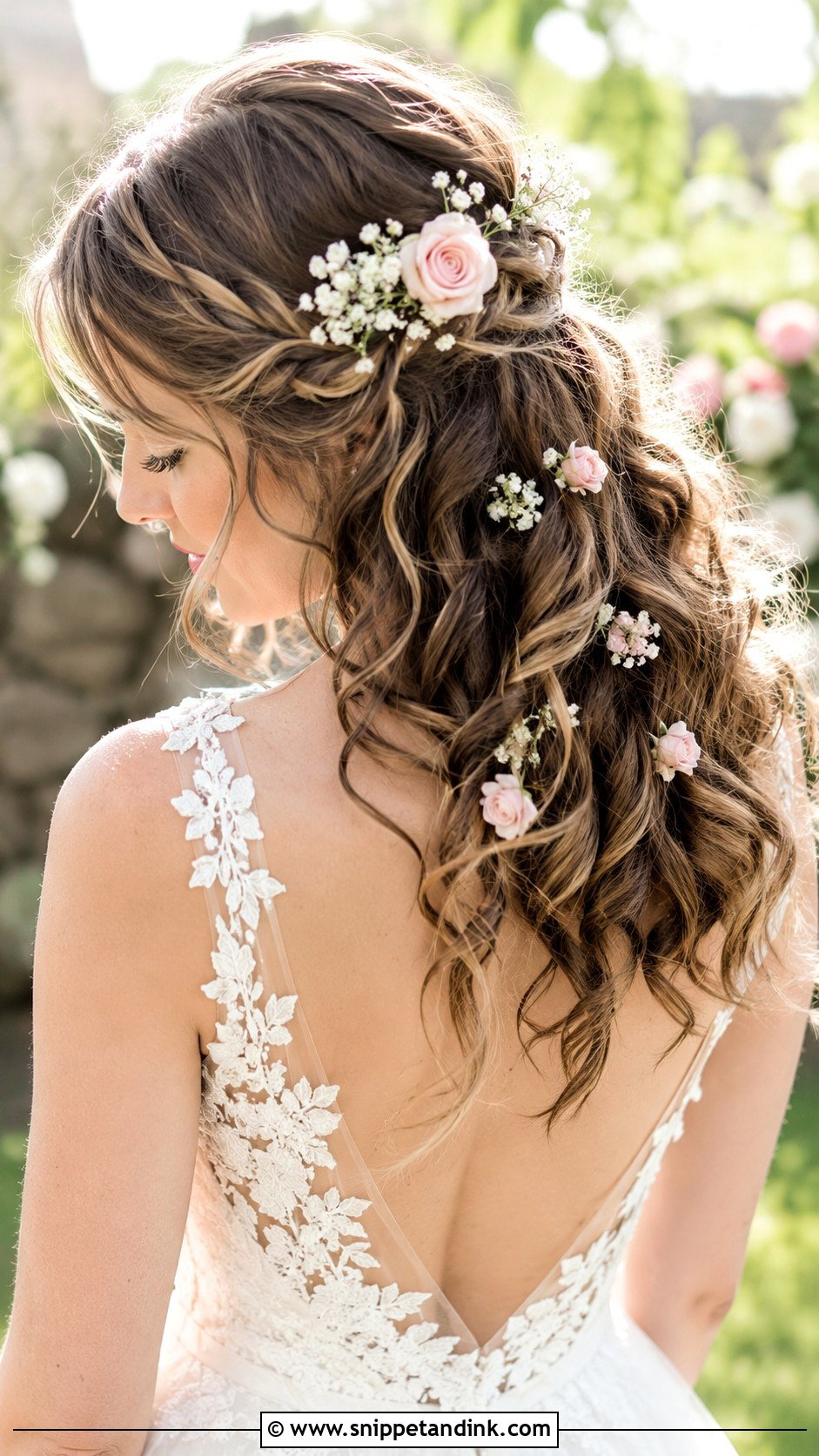 Loose Curls with Flower Accessories - Snippet and Ink - 20 Loose Bridal Hair Ideas