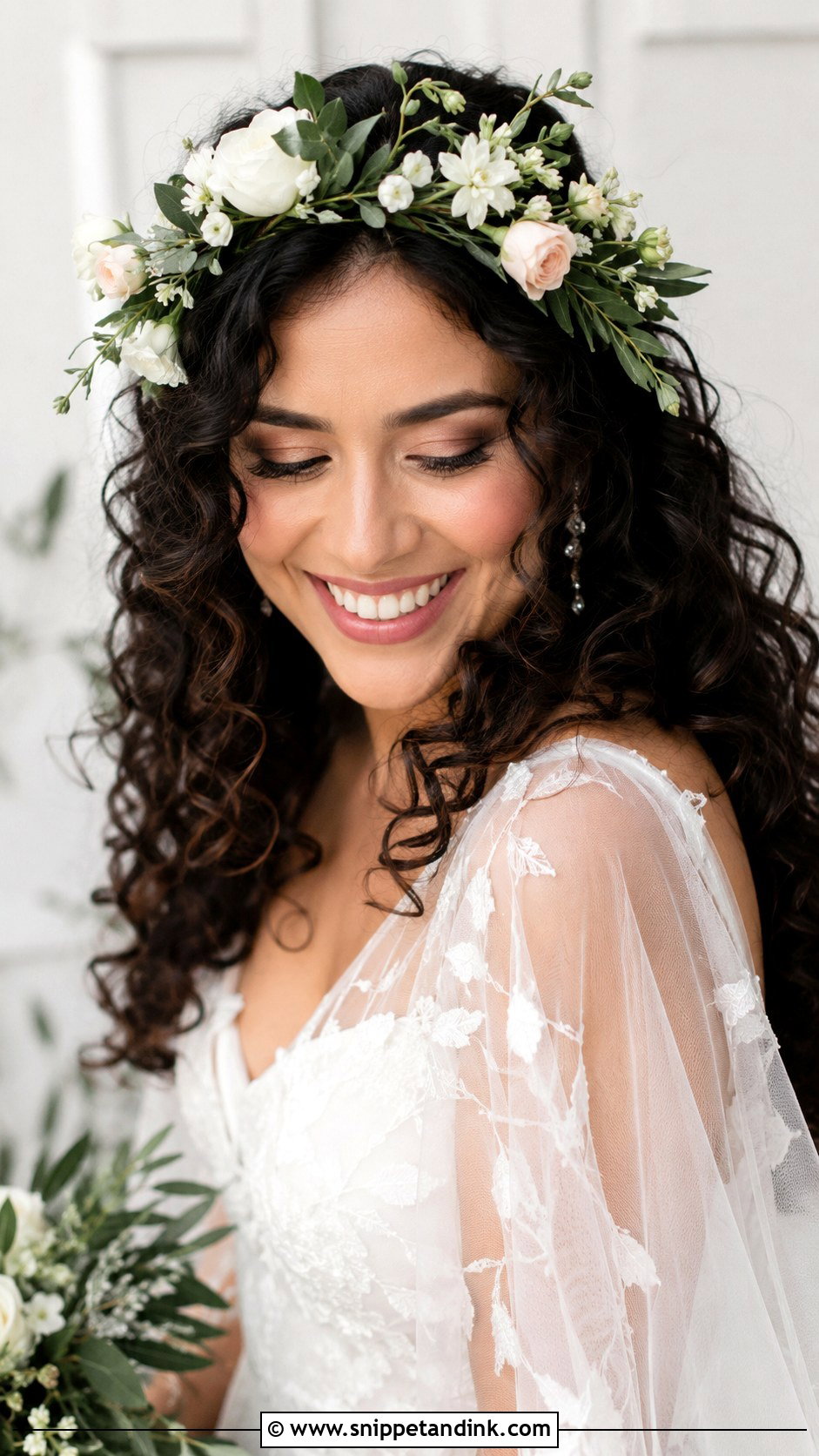 Loose Curls with Flower Crown - Snippet and Ink - 25 Bride Hairstyles Down