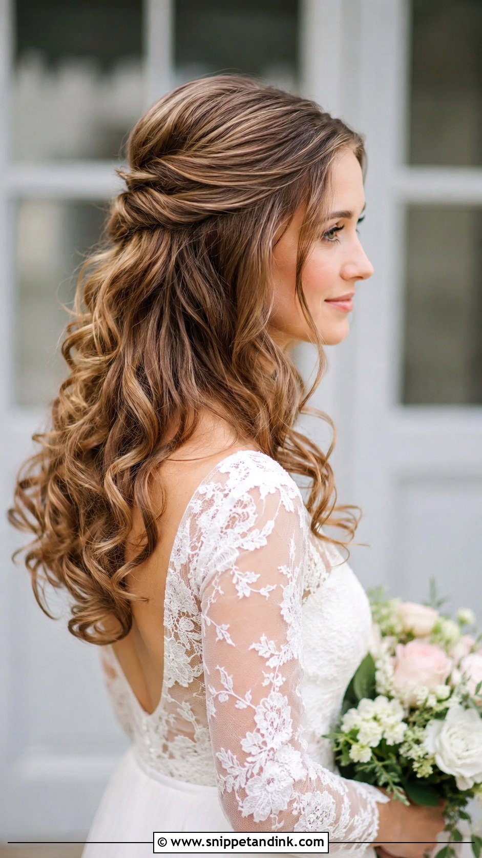 Loose Curls with Half Updo - Snippet and Ink - 25 Hair Looks for Wedding