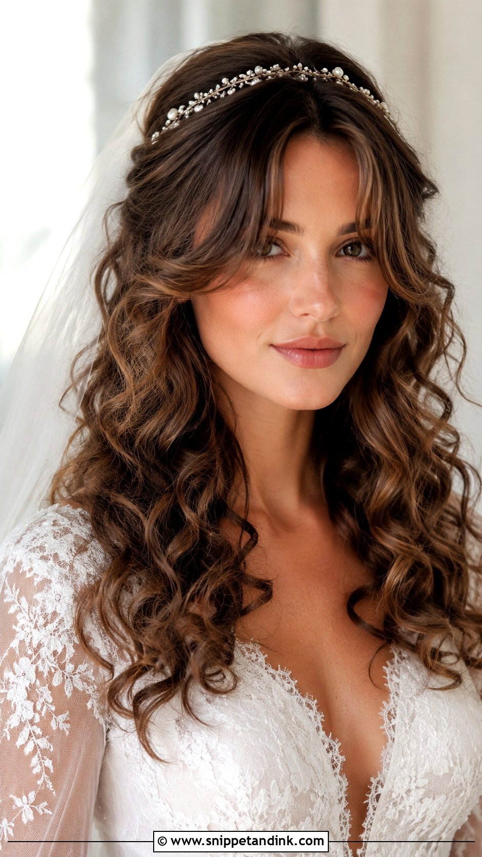 Loose Curls with Soft Curtain Bangs - Snippet and Ink - 25 Bridal Hairstyles with Bangs