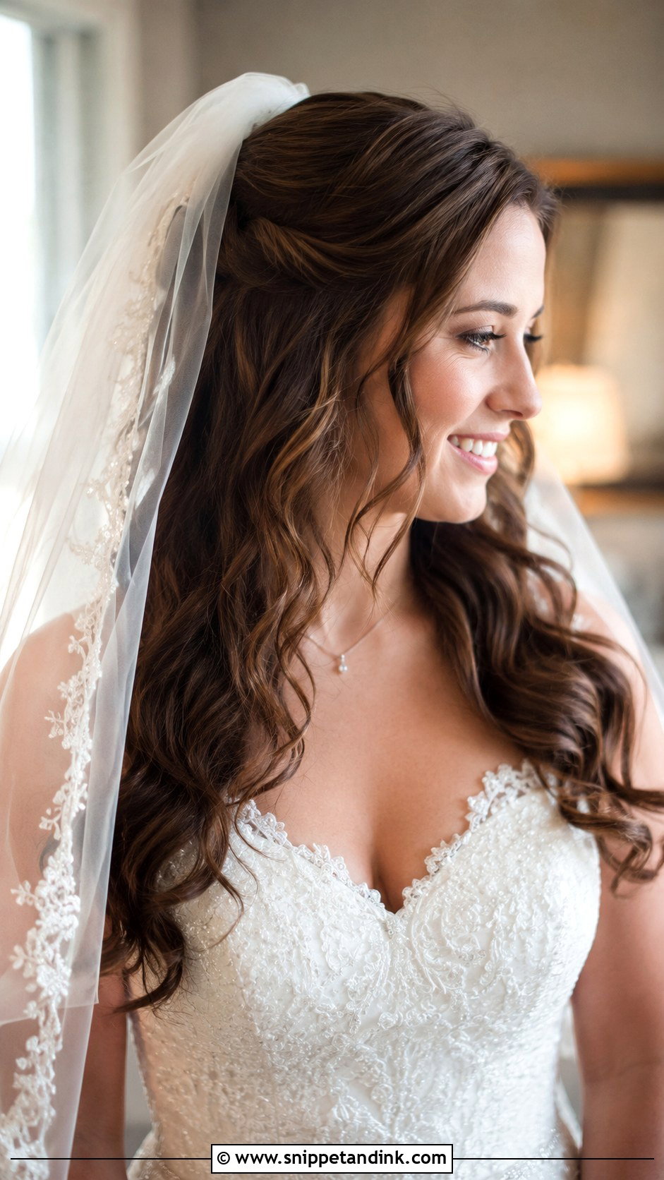 Loose Curls with Veil for Long Hair - Snippet and Ink - 20 Long Open Hair Wedding Hairstyles