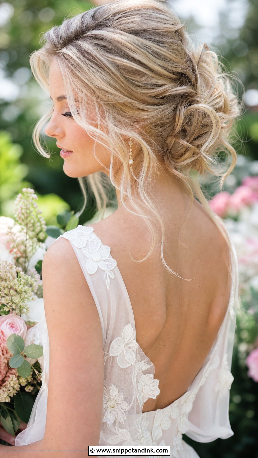 Loose Curly Bun Wedding Hairstyle - Snippet and Ink - 20 Curly Bun Wedding Hairstyles