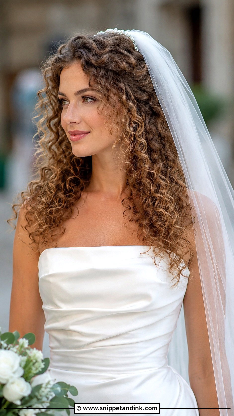 Loose Curly Hair Down with Veil - Snippet and Ink - 30 Curly Wedding Hairstyles