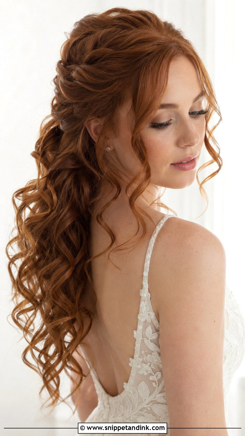 Loose Curly Half Updo With Tendrils - Snippet and Ink - 20 Simple Curly Wedding Hairstyles