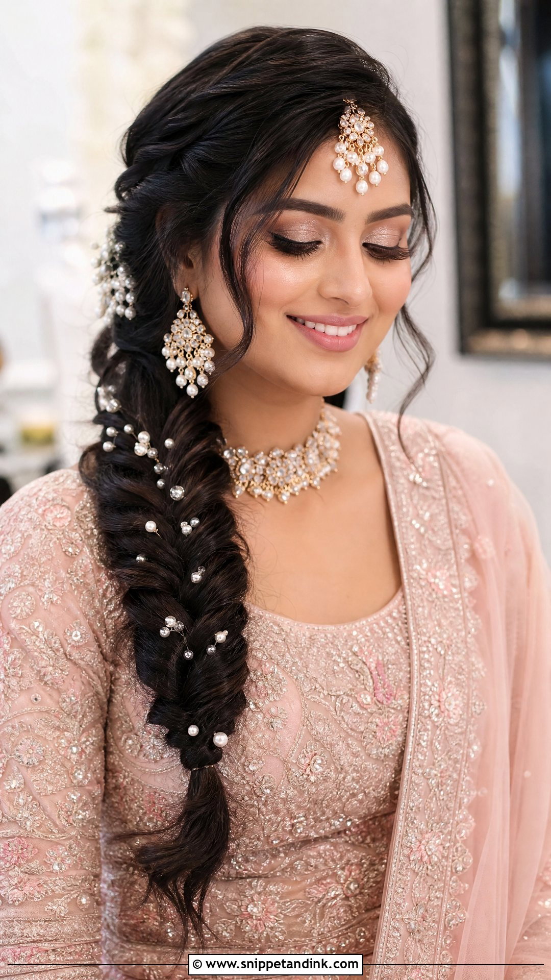 Loose Fishtail Braid With Pearls - Snippet and Ink - 20 Barat Bridal Hairstyle Ideas