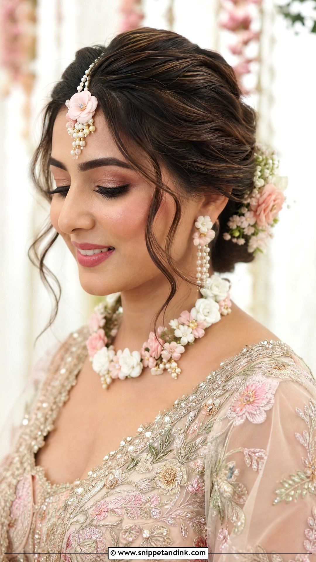 Loose Front Tendrils With Updo - Snippet and Ink - 20 Front Side Hairstyles for Indian Wedding