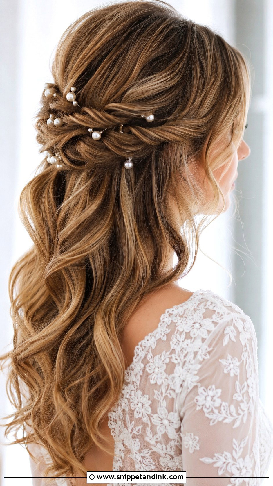 Loose Half Up With Pearl Pins - Snippet and Ink - 25 Loose Half-Up Half-Down Wedding Hair Ideas