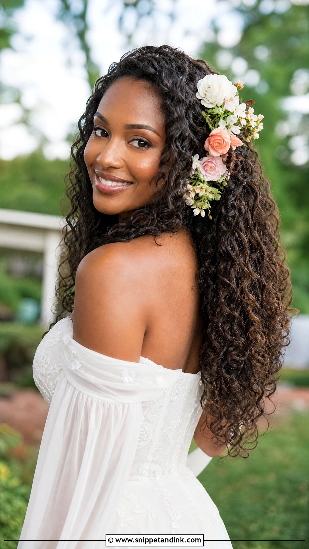Loose Layered Curls With Fresh Flowers - Snippet and Ink - 20 Natural Hair Styles for Brides
