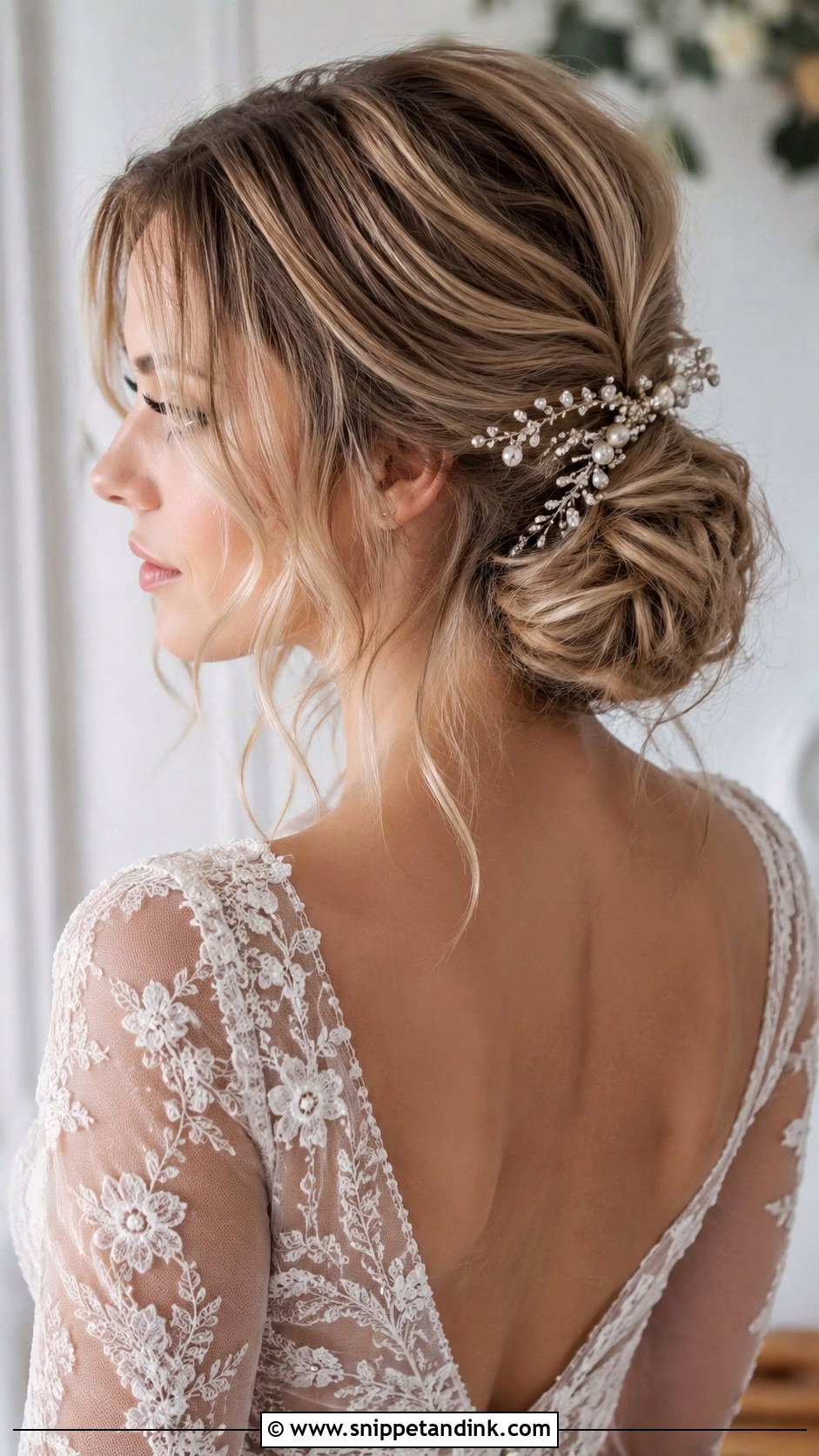 Loose Low Bun With Face Framing Tendrils - Snippet and Ink - 25 Bridal Hair for Round Face Ideas