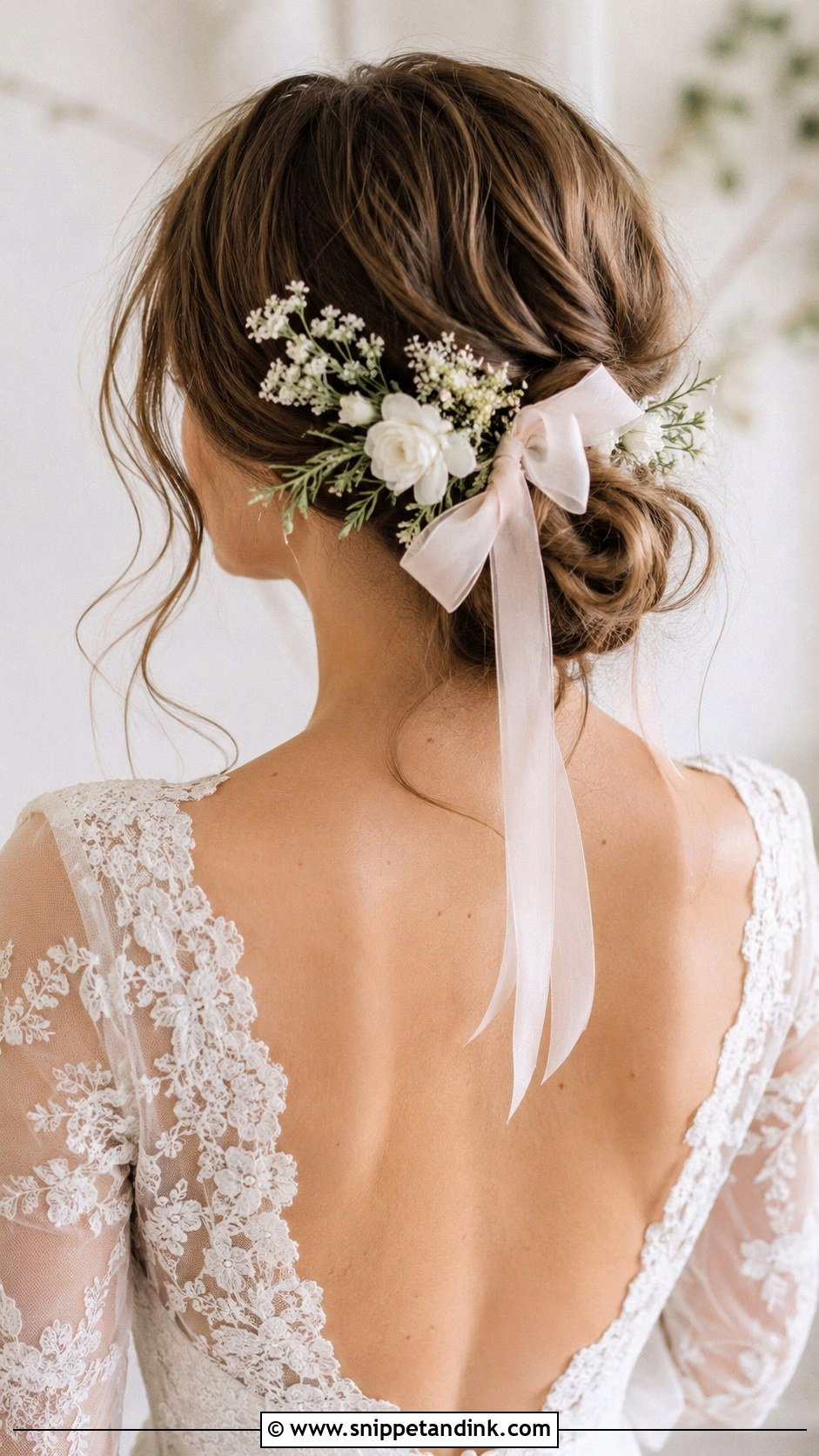 Loose Low Bun With Floral Bow - Snippet and Ink - 20 Wedding Hairstyles with Bow