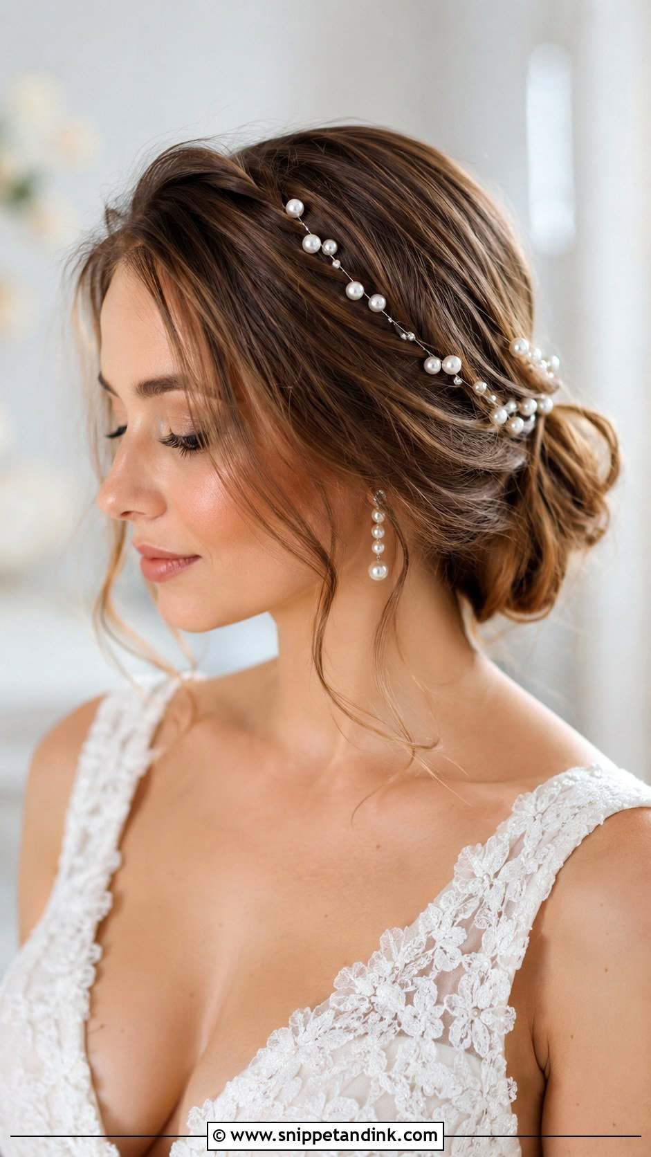 Loose Low Bun With Pearls - Snippet and Ink - 30 Simple Wedding Hair Ideas