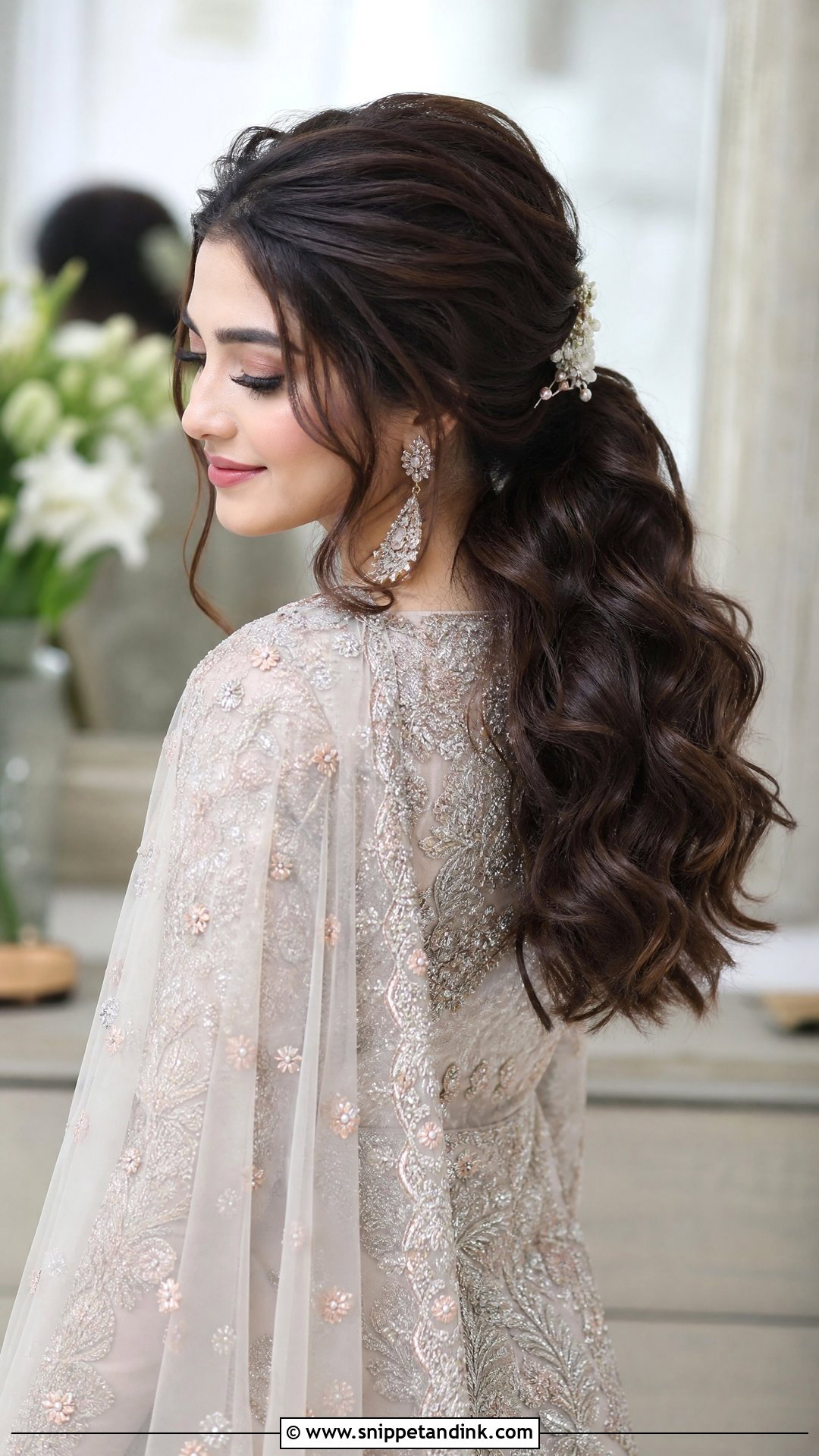 Loose Low Ponytail With Curls - Snippet and Ink - 20 Pakistani Bridal Hairstyles Nikah