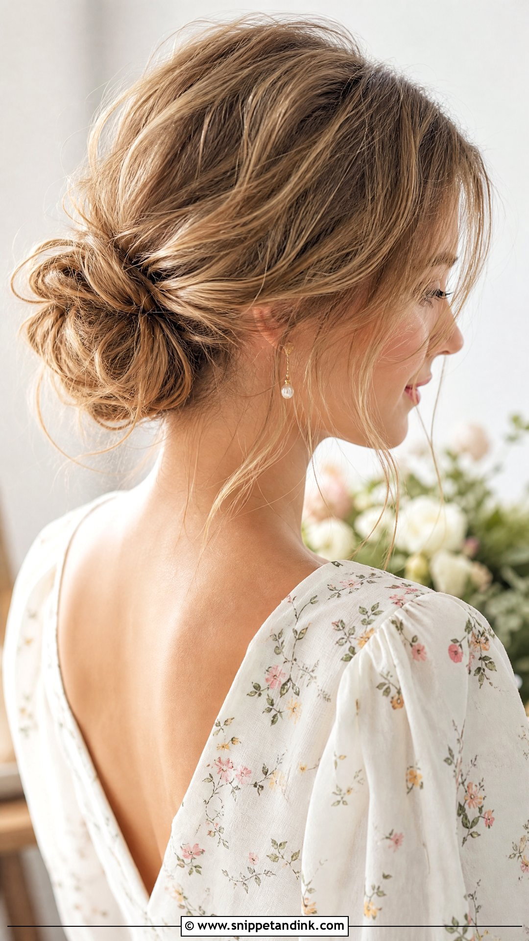 Loose Messy Bun With Tendrils - Snippet and Ink - 25 Long Hair Bridal Hairstyles