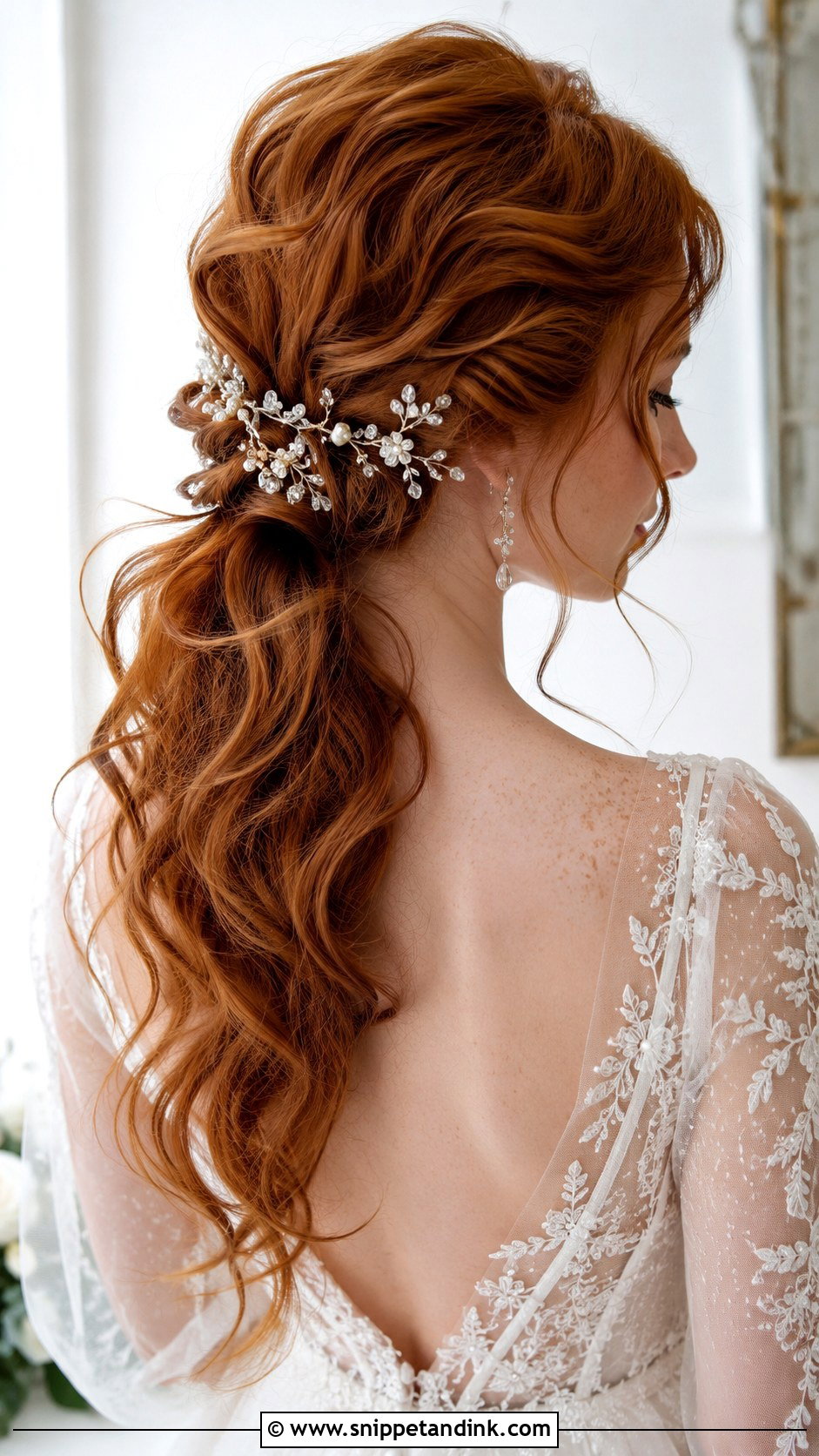 Loose Ponytail With Hair Vine - Snippet and Ink - 20 Loose Ponytail Wedding Hairstyles