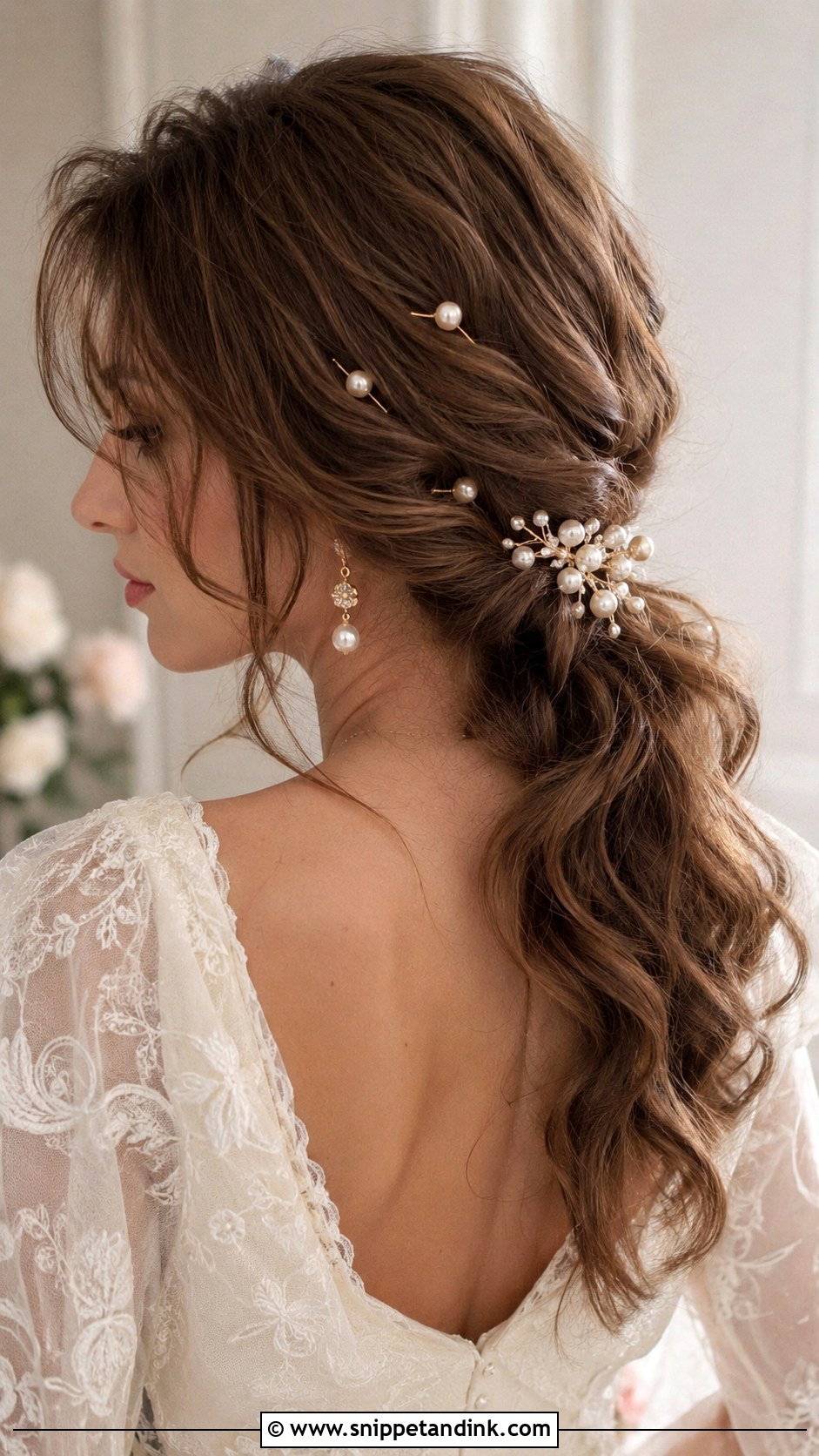 Loose Ponytail With Pearl Accessories - Snippet and Ink - 20 Loose Ponytail Wedding Hairstyles