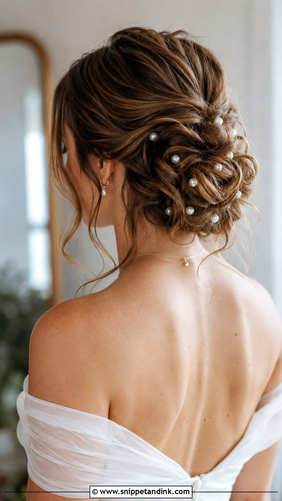 Loose Romantic Bun With Pearls - Snippet and Ink - 25 Messy Wedding Hair Ideas