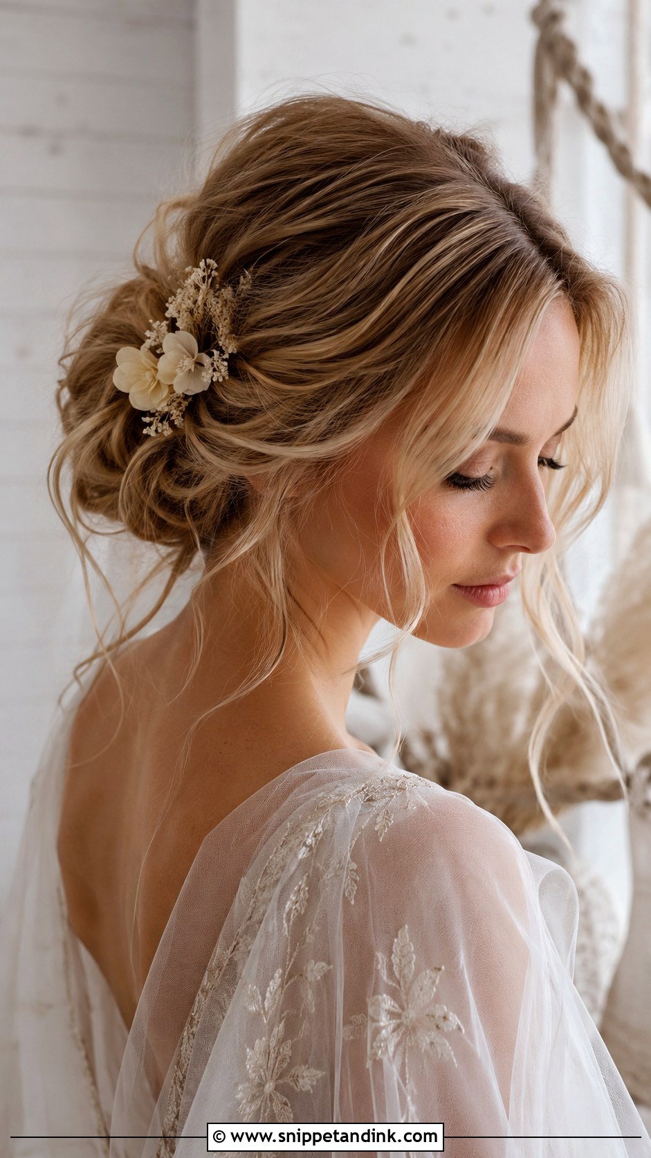 Loose Romantic Bun With Wispy Pieces - Snippet and Ink - 25 Hair Up Dos for Weddings