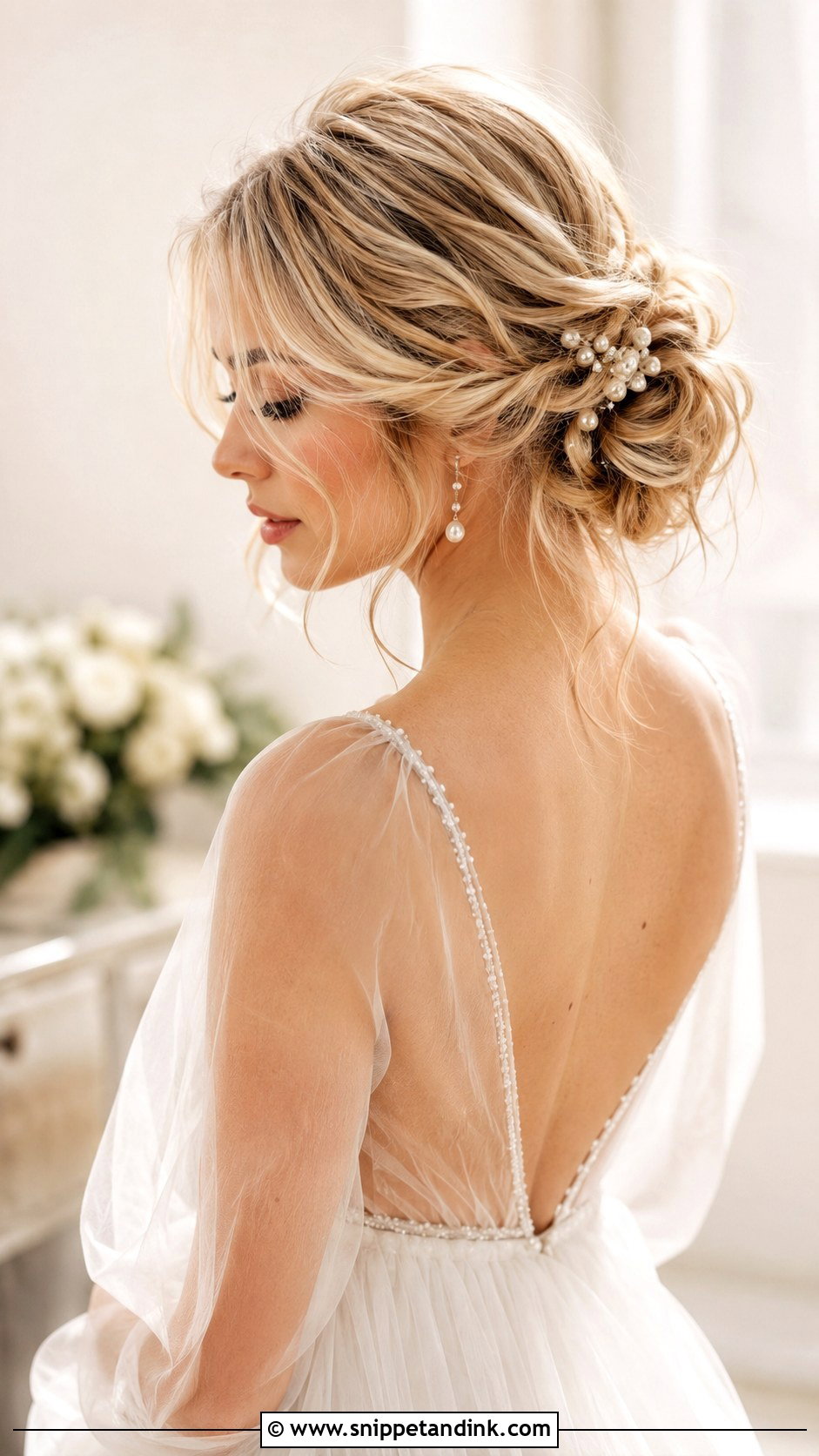 Loose Romantic Bun for Brides - Snippet and Ink - 30 Wedding Hair Bun Ideas