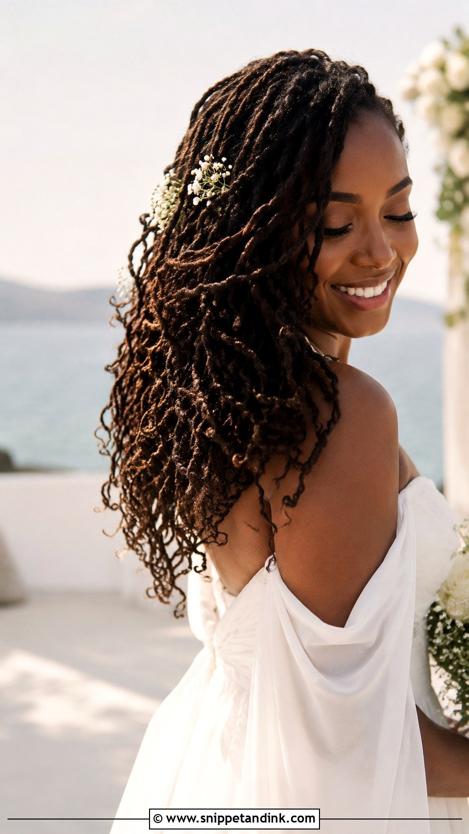 Loose Romantic Loc Waves - Snippet and Ink - 30 Dreadlock Wedding Hairstyles