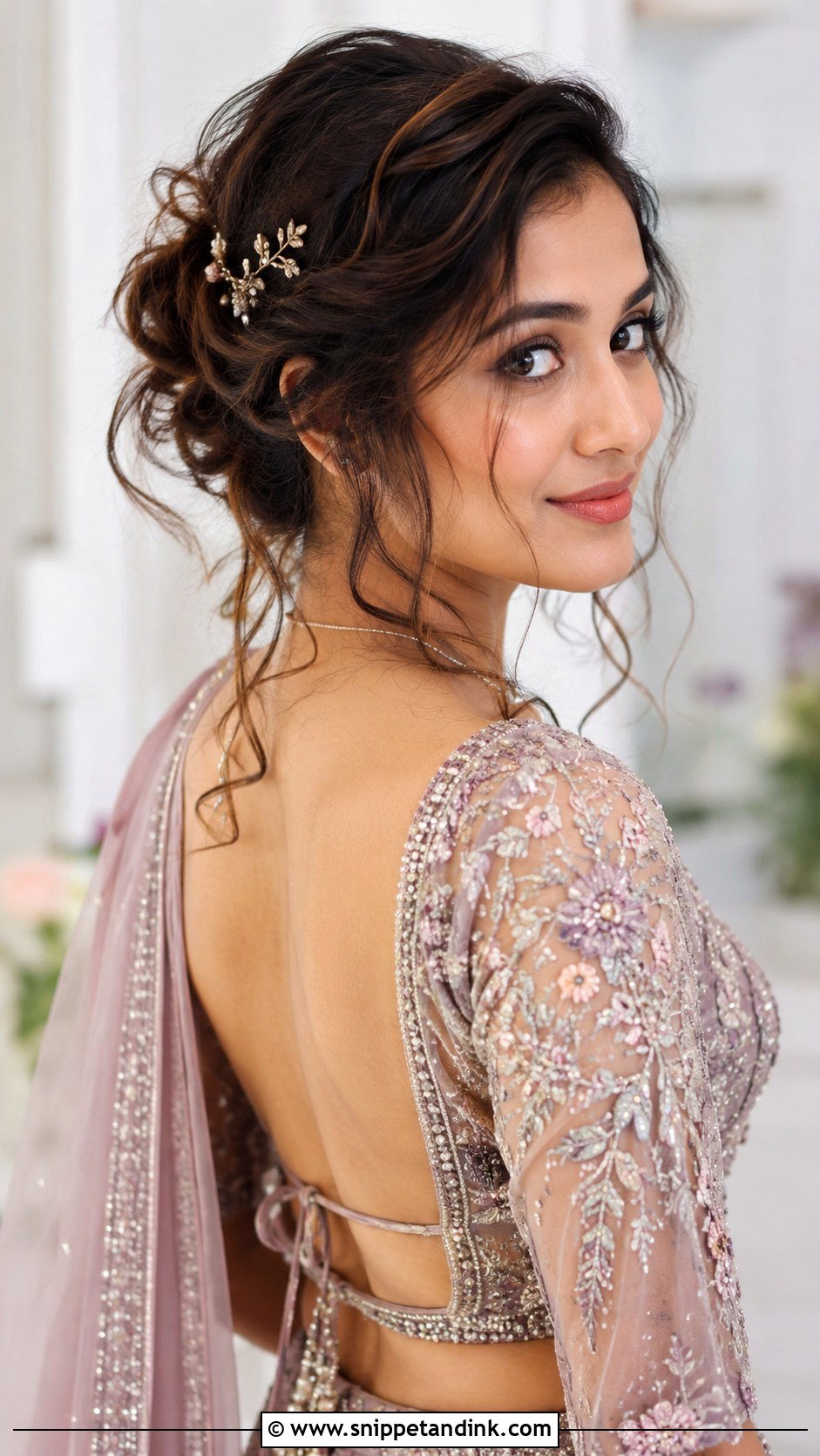 Loose Romantic Updo - Snippet and Ink - 30 Indian Hairstyle for Wedding Ideas