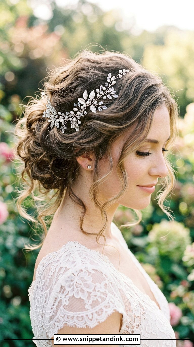 Loose Romantic Updo with Hair Vine - Snippet and Ink - 20 Bridal Hair with Crown Ideas