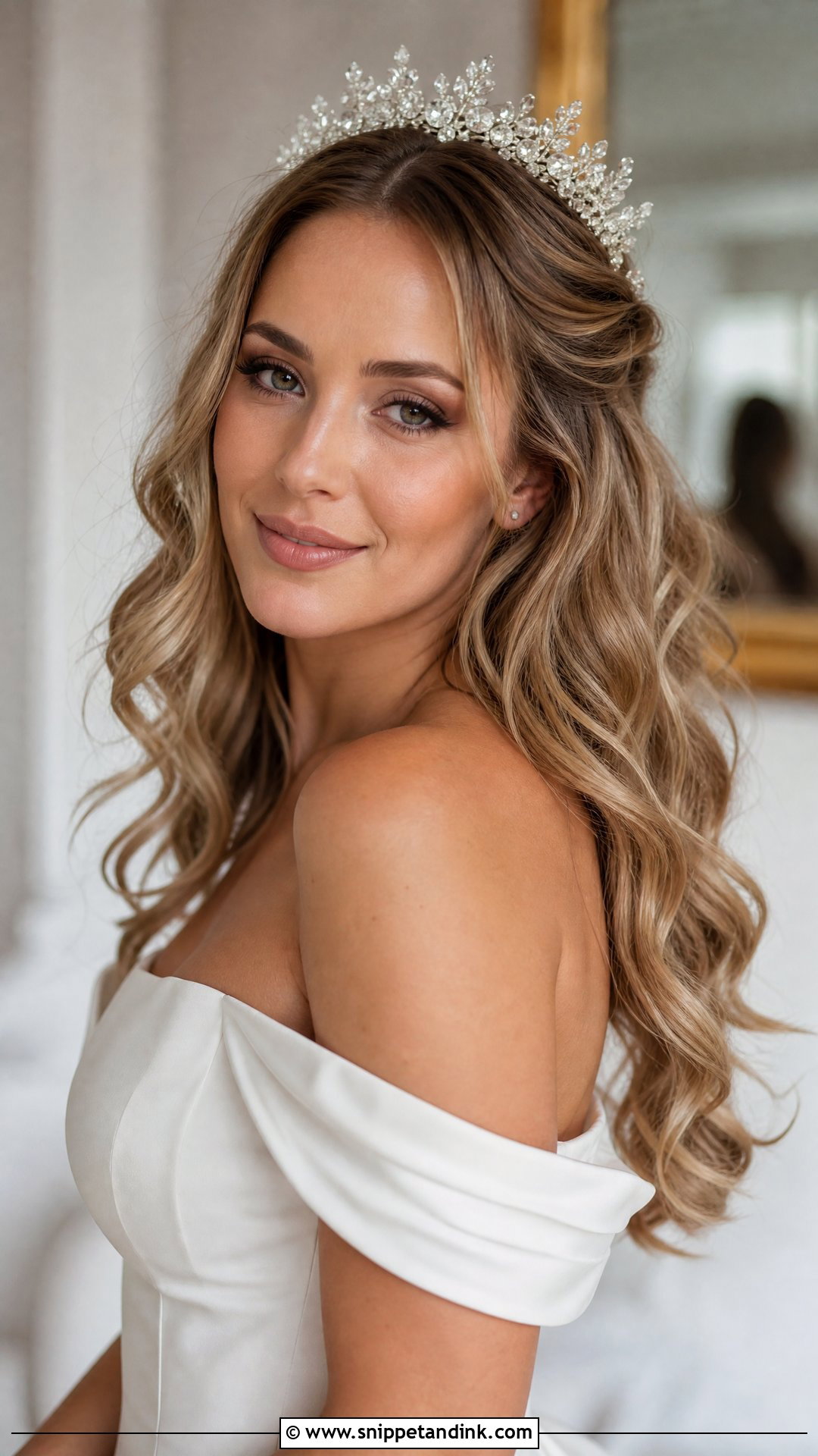 Loose Romantic Waves With Crystal Crown - Snippet and Ink - 20 Christian Bride Hairstyle with Crown Ideas