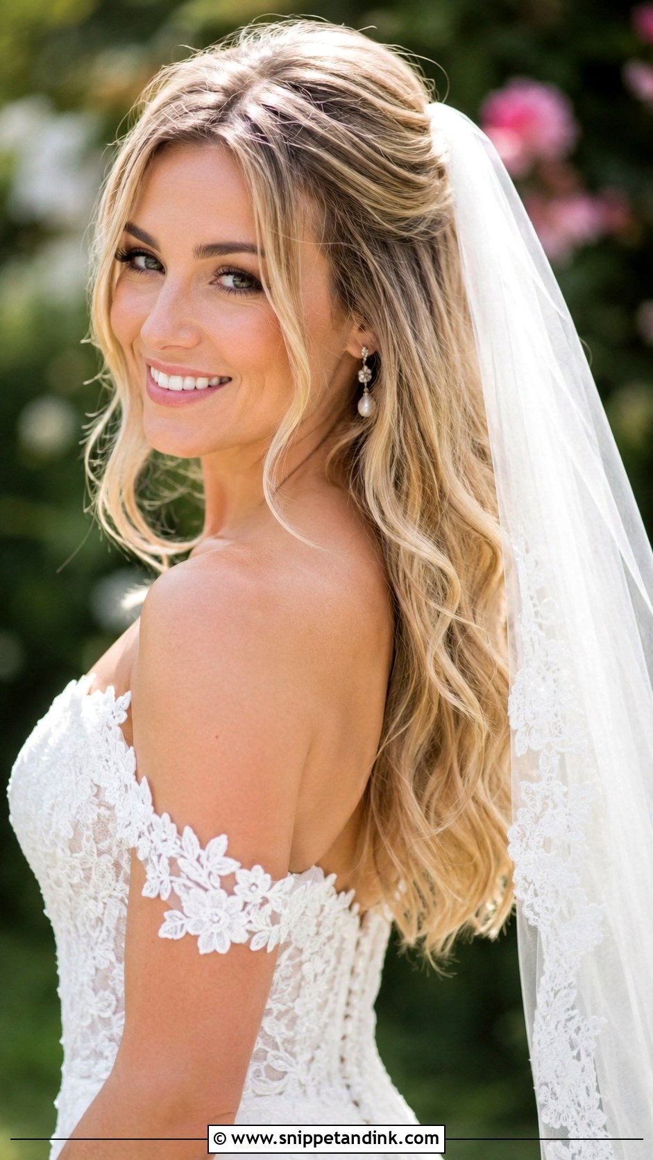Loose Romantic Waves with Cathedral Veil - Snippet and Ink - 25 Cathedral Veil with Hair Down Ideas