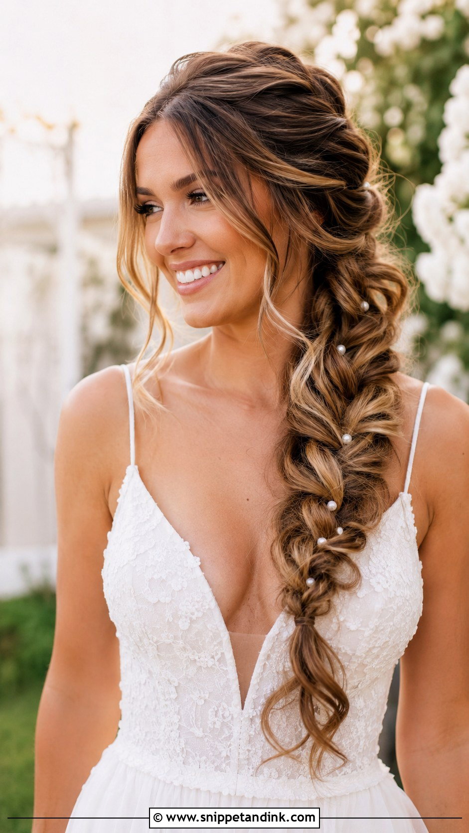 Loose Side Braid Bridal Hair - Snippet and Ink - 15 Long Face Bridal Hairstyles