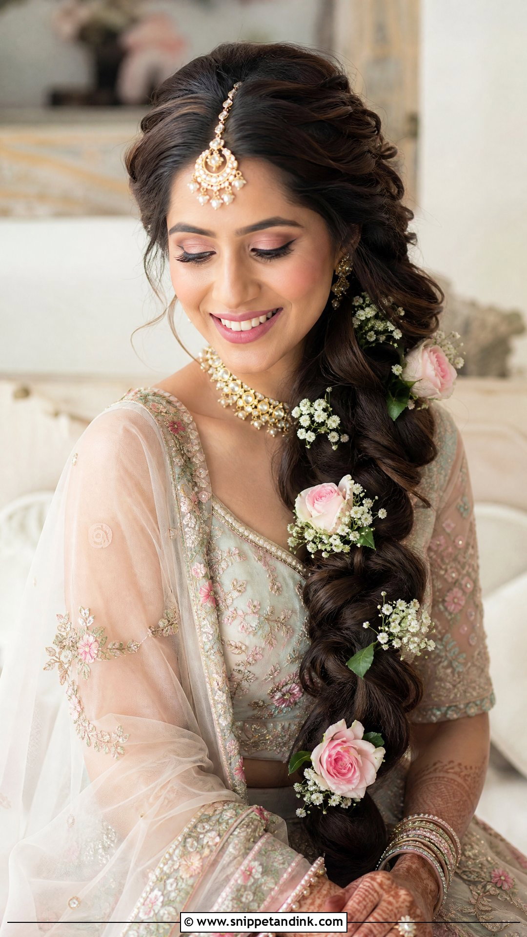 Loose Side Braid With Flowers - Snippet and Ink - 20 Desi Bridal Hairstyles