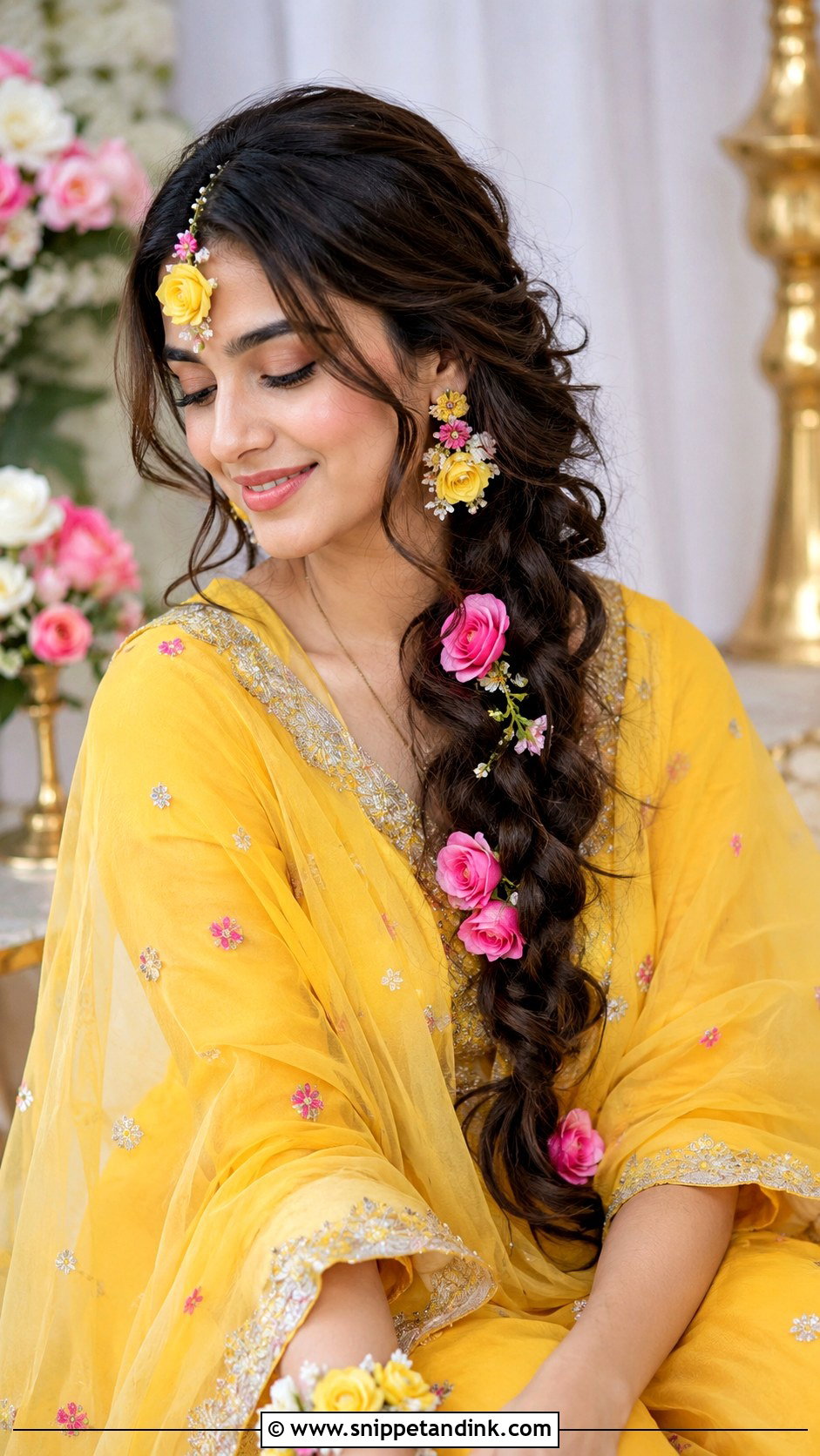 Loose Side Braid With Roses - Snippet and Ink - 25 Hairstyles for Haldi Ceremony