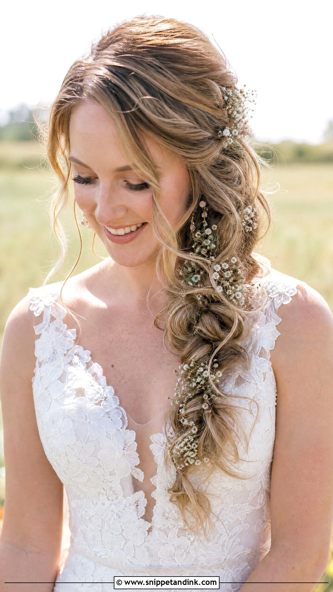 Loose Side Braid With Wildflowers - Snippet and Ink - 20 Country Wedding Hairstyles